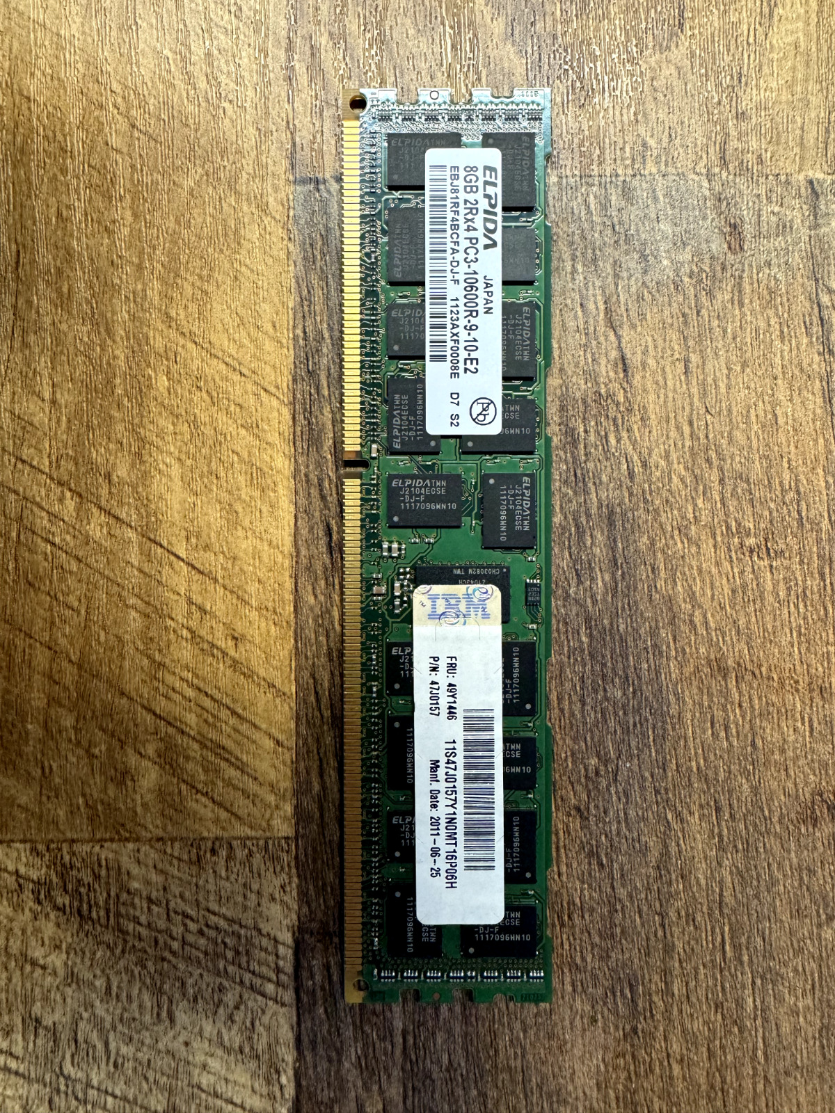 16GB ELPIDA 2x 8GB 2RX4 PC3-10600R-9-10-E2 EBJ81RF4BCFP-DJ-F Server RAM DDR3
