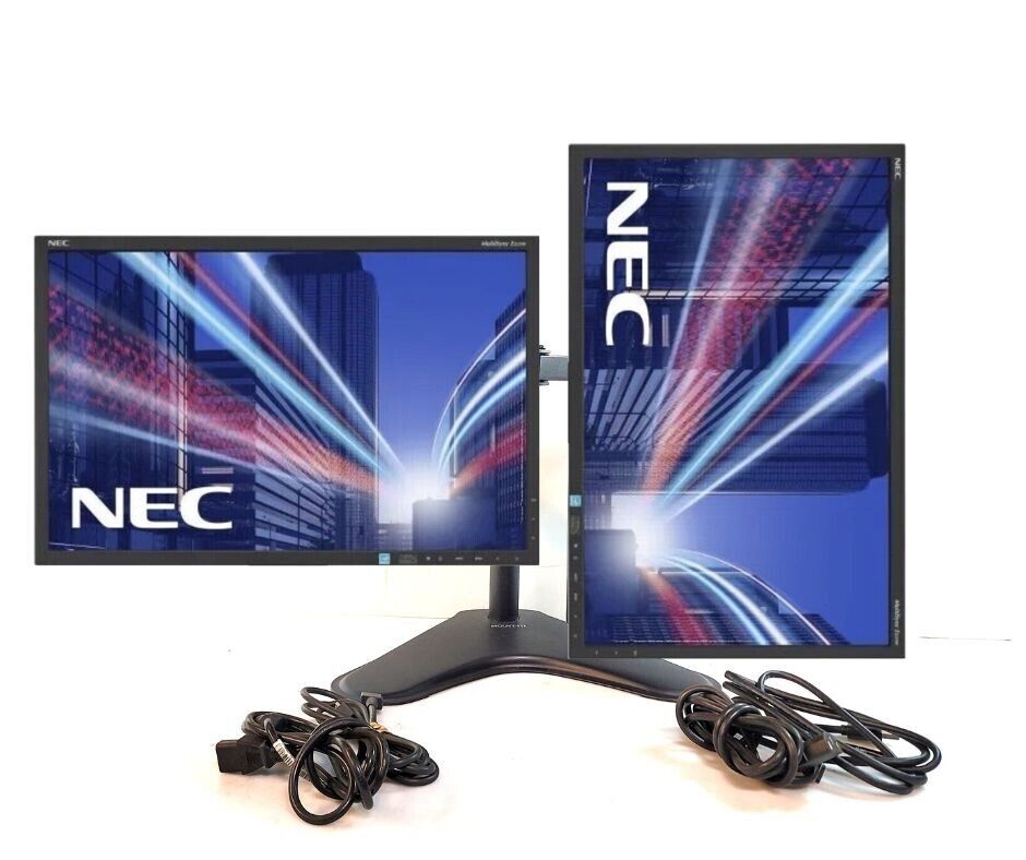 Dual2x 22inch LCD NEC FHD EA223WM PC Monitors w/Dual Stand + Accessories (Grd A)