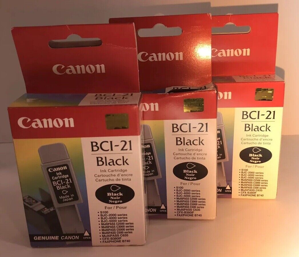 Canon BCI-21 Black Ink Genuine Cartridges Sealed Unopened Lot of 3