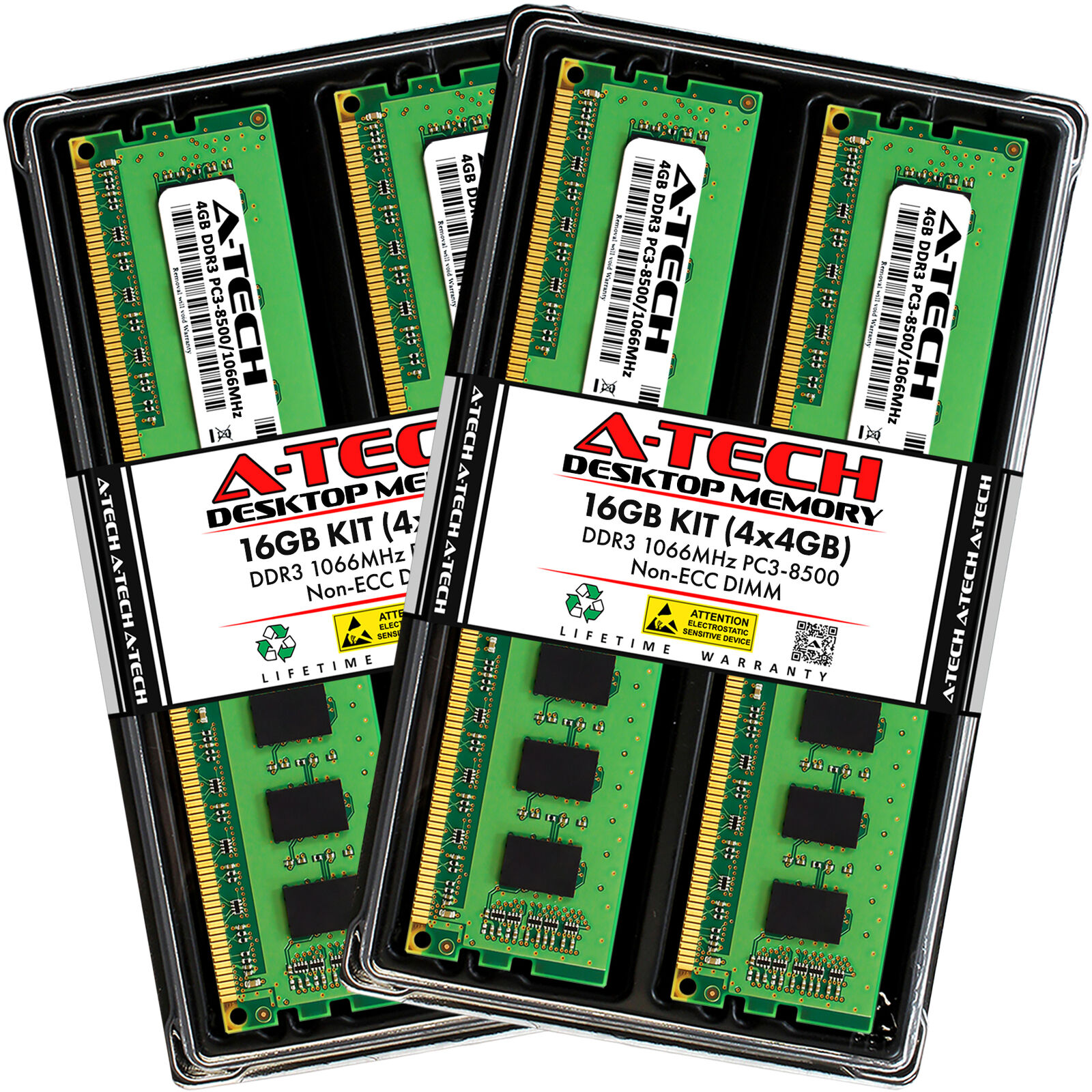 A-Tech 16GB Kit 4x 4GB PC3-8500 Desktop DIMM DDR3 1066 MHz Non-ECC Memory RAM