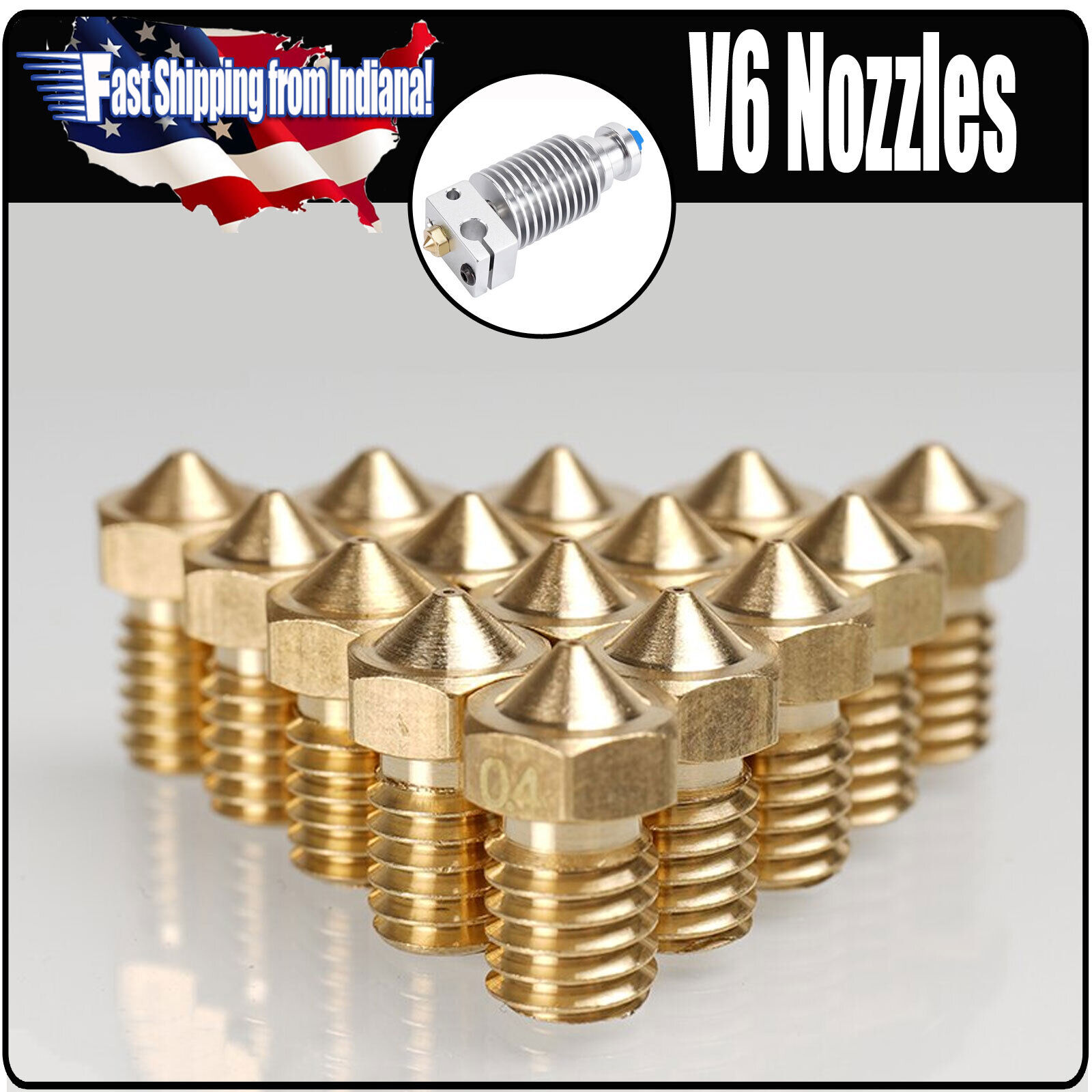 10 Pack V6 Nozzles, J-HEAD Nozzle M6 Brass Nozzle 1.75mm,  V6 Hotend Nozzles