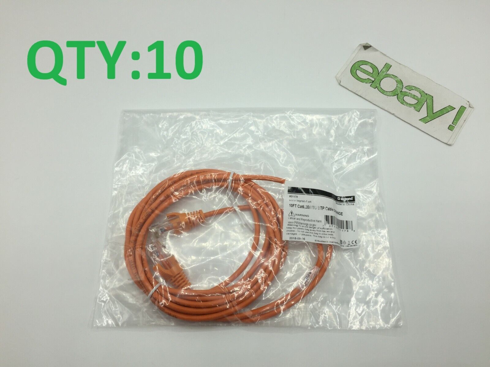 LOT of 10 LEGRAND CAT6 10FT Long 28 AWG UTP Cables [ ORANGE ] FREE S/H