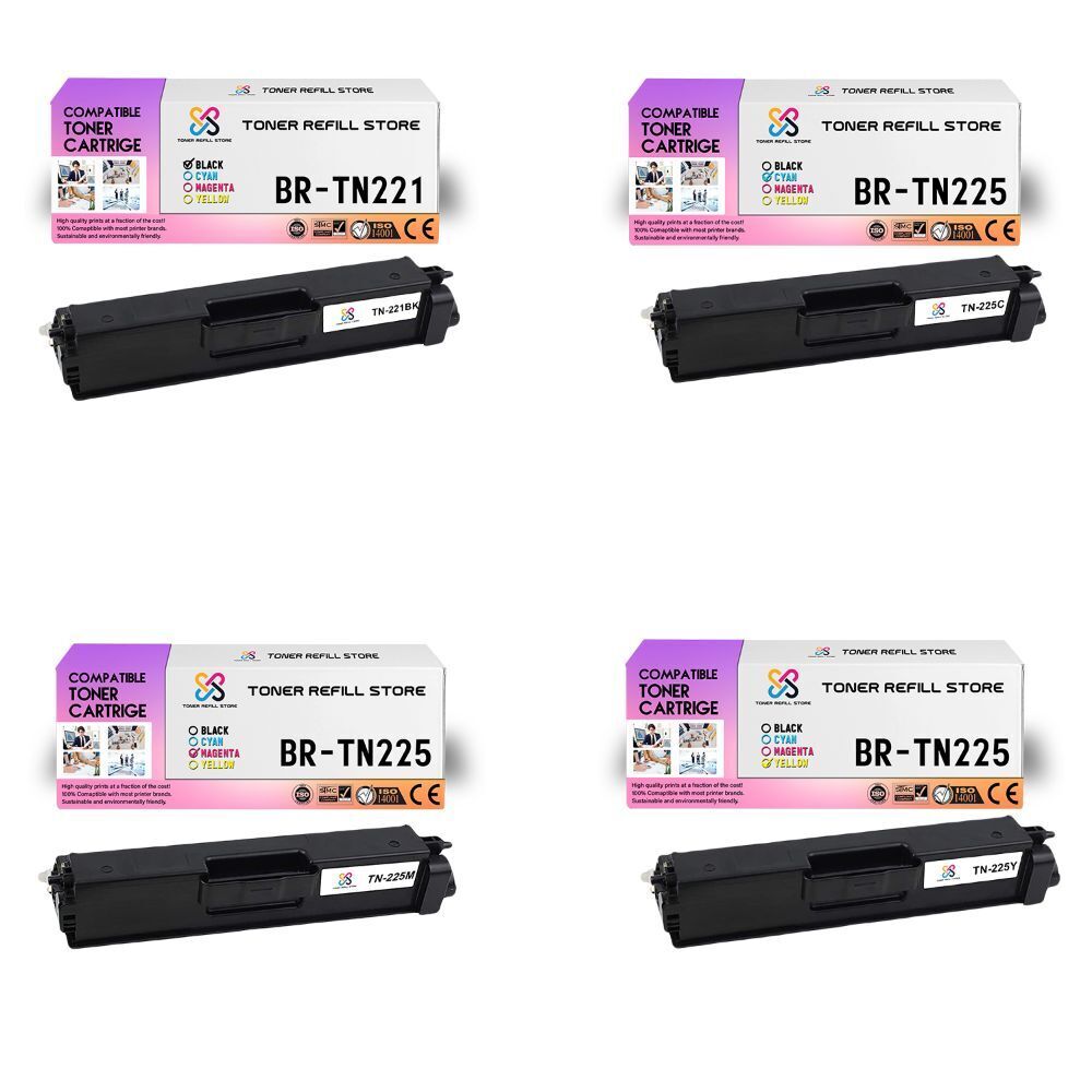 4Pk TRS TN221 BCMY HY Compatible for Brother HL3140CW 3142CW Toner Cartridge