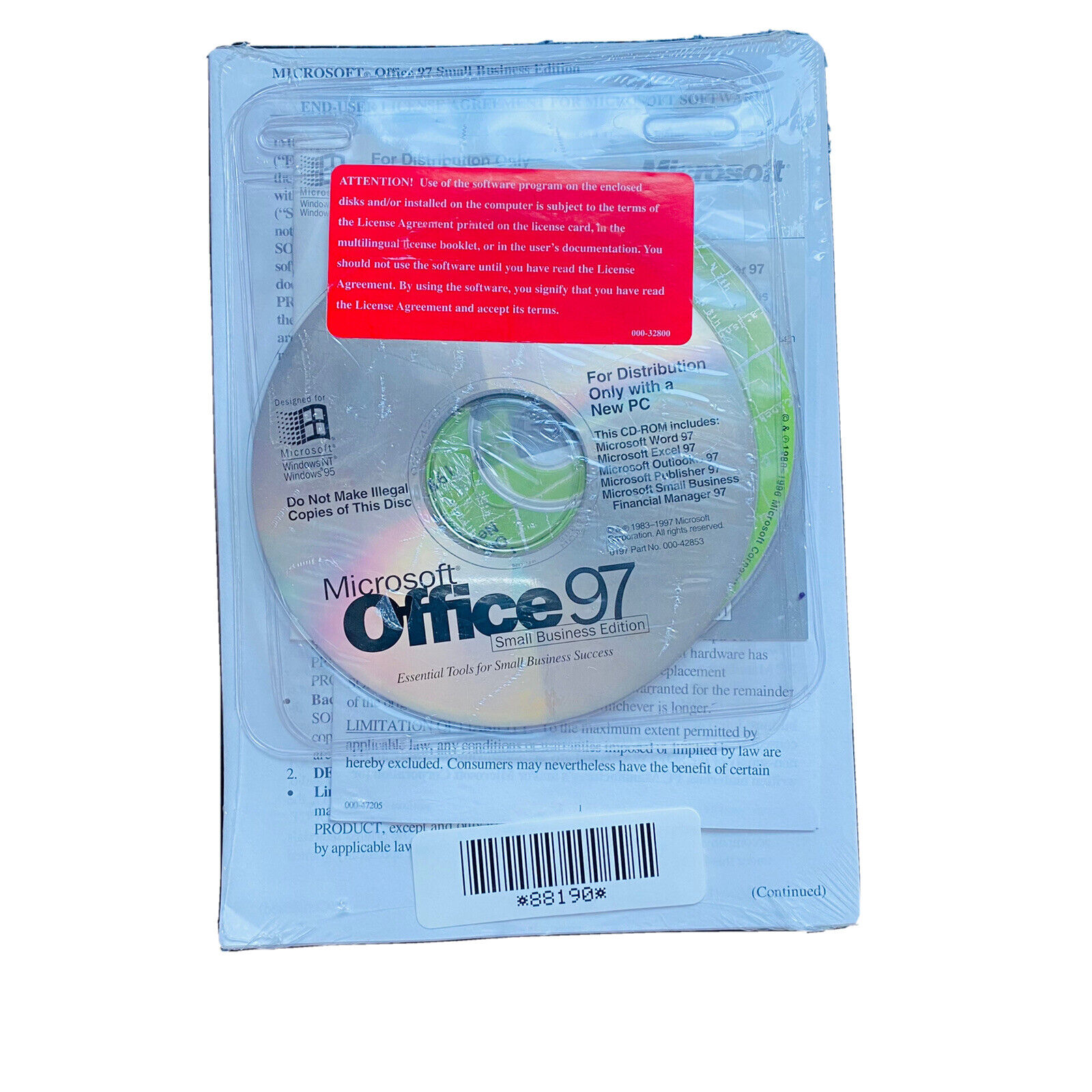 Microsoft Office 97 Small Business OEM vWord Excel Outlook Publisher CD-ROM