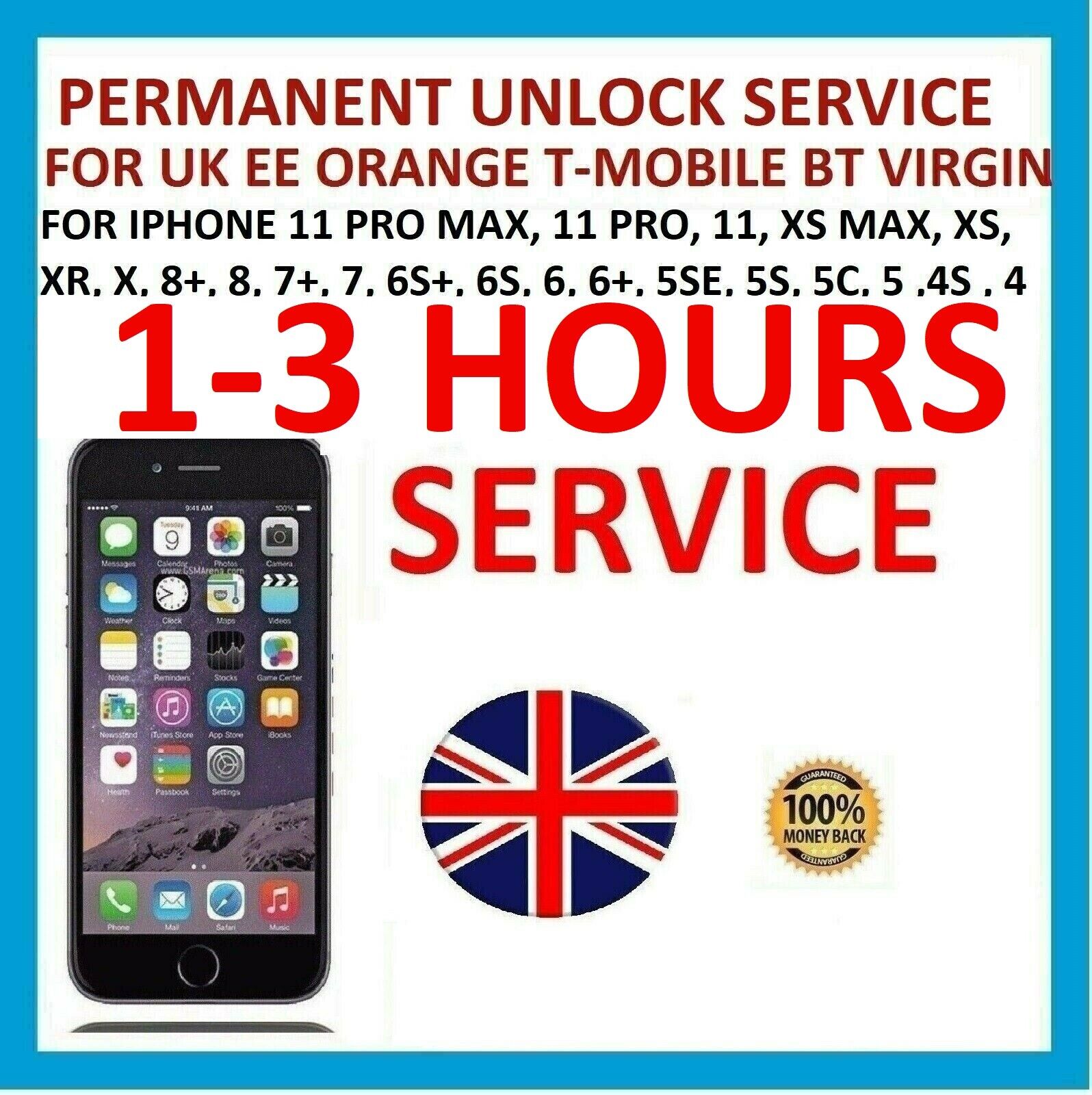 UNLOCK CODE SERVICE FOR iPhone 7 7 Plus 6S 6S+ 6 SE 5S FOR EE ORANGE T-MOBILE UK