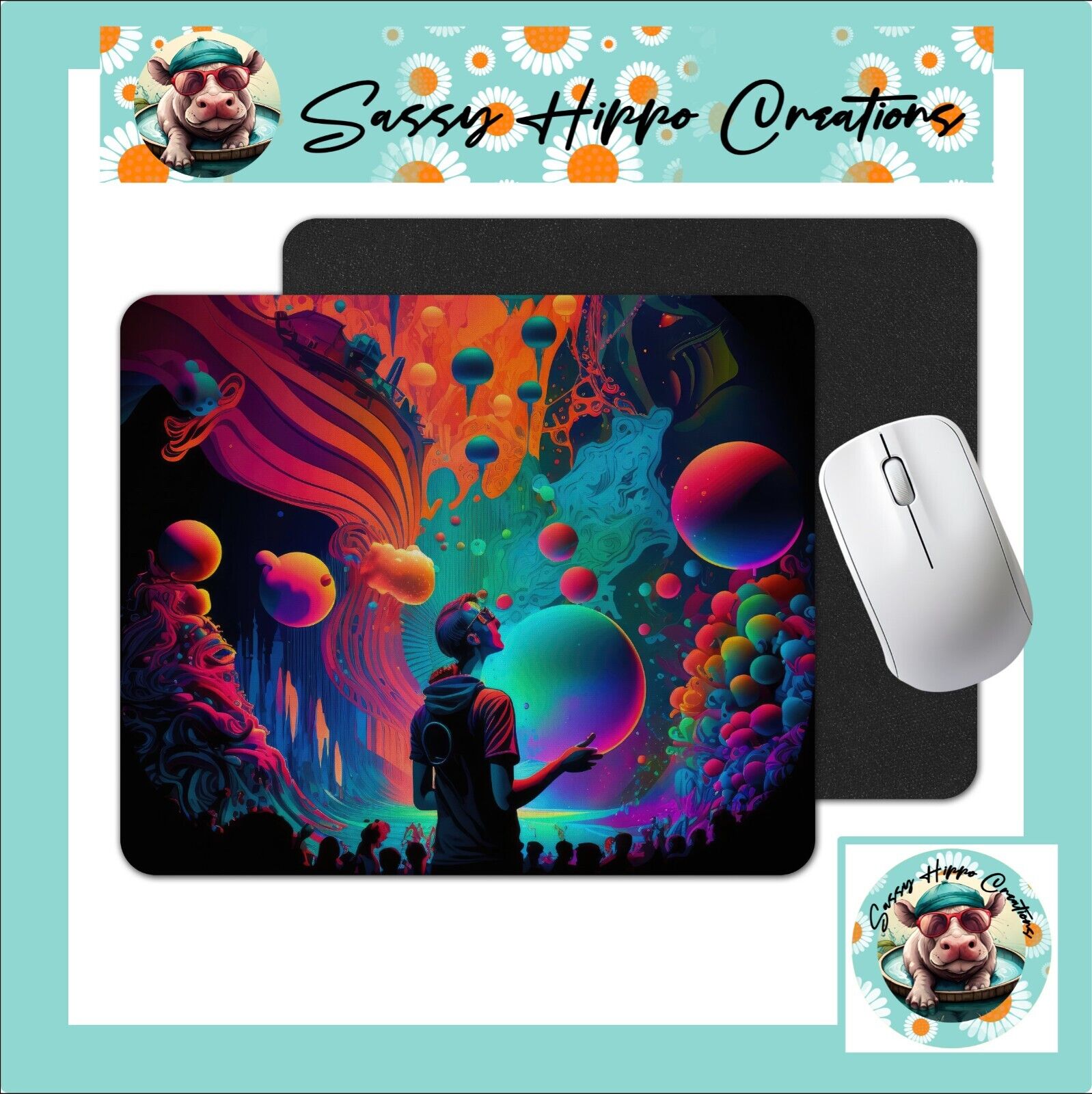 Mouse Pad Neon Spacescape Planets Space Solar System Anti Slip Back Easy Clean