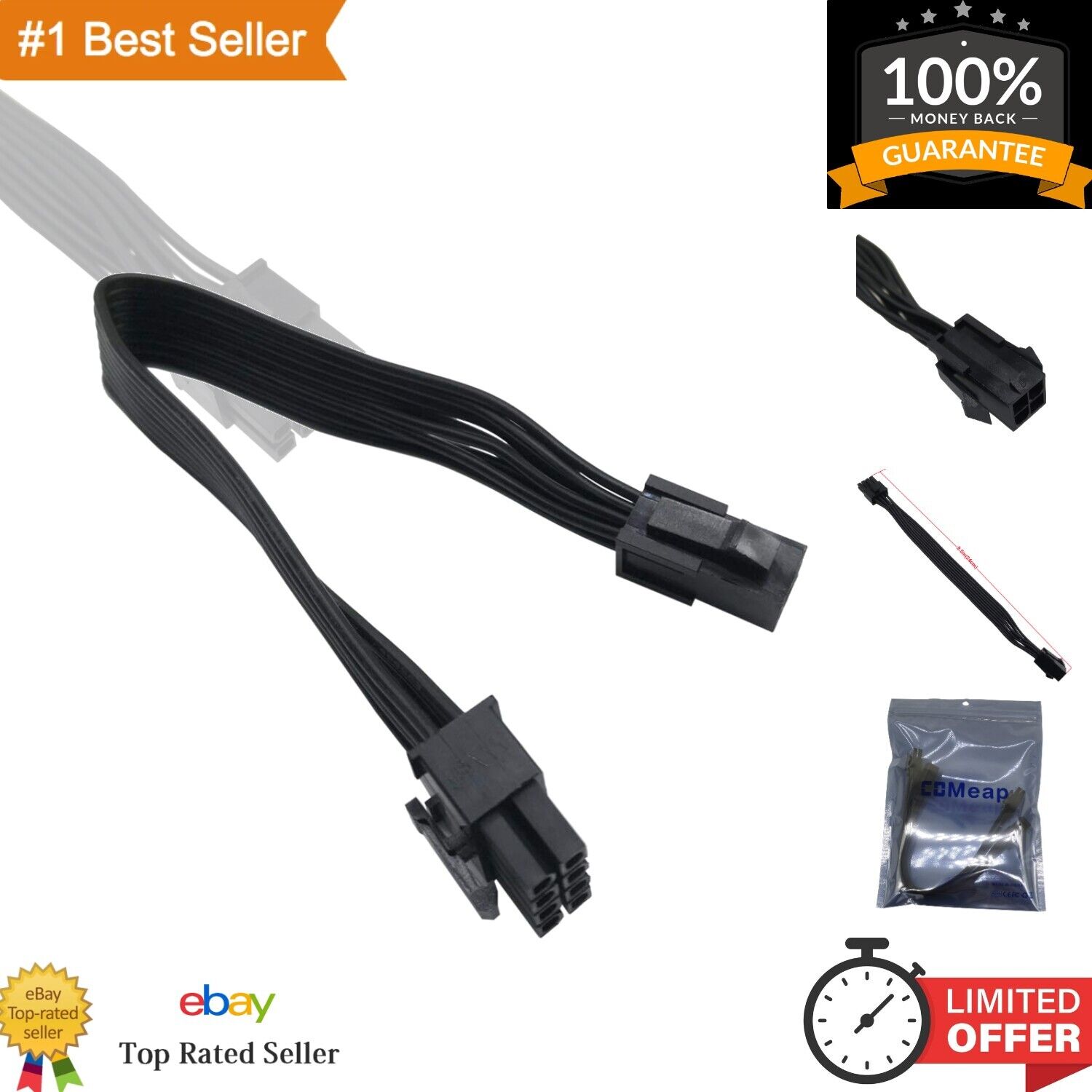 2-Pack ATX 4 Pin to Motherboard CPU 8 Pin Converter Adapter Extension Cable f...
