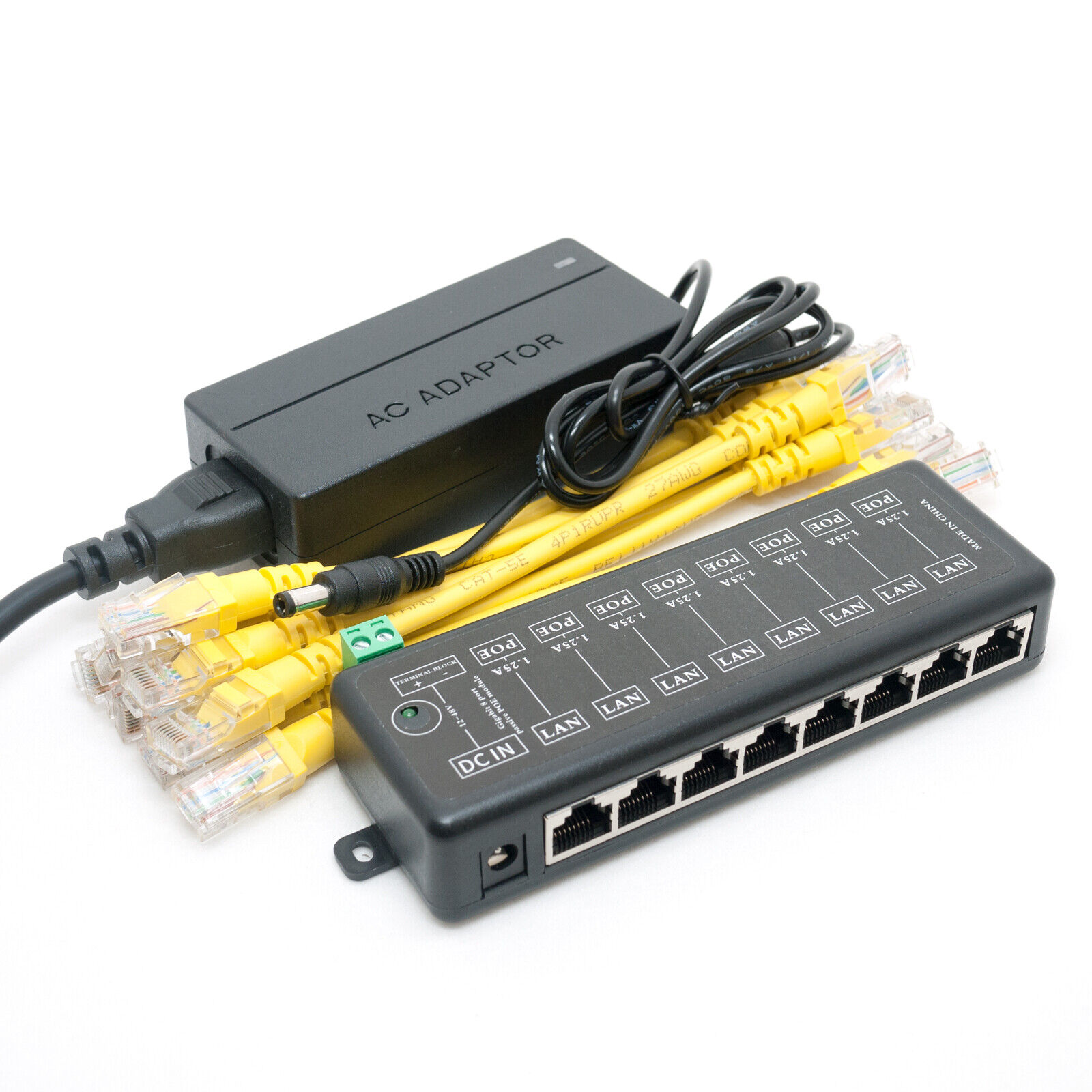 8 Ports Gigabit Passive PoE injector midspan Ethernet Adapter 48V3A 144Watt PSU