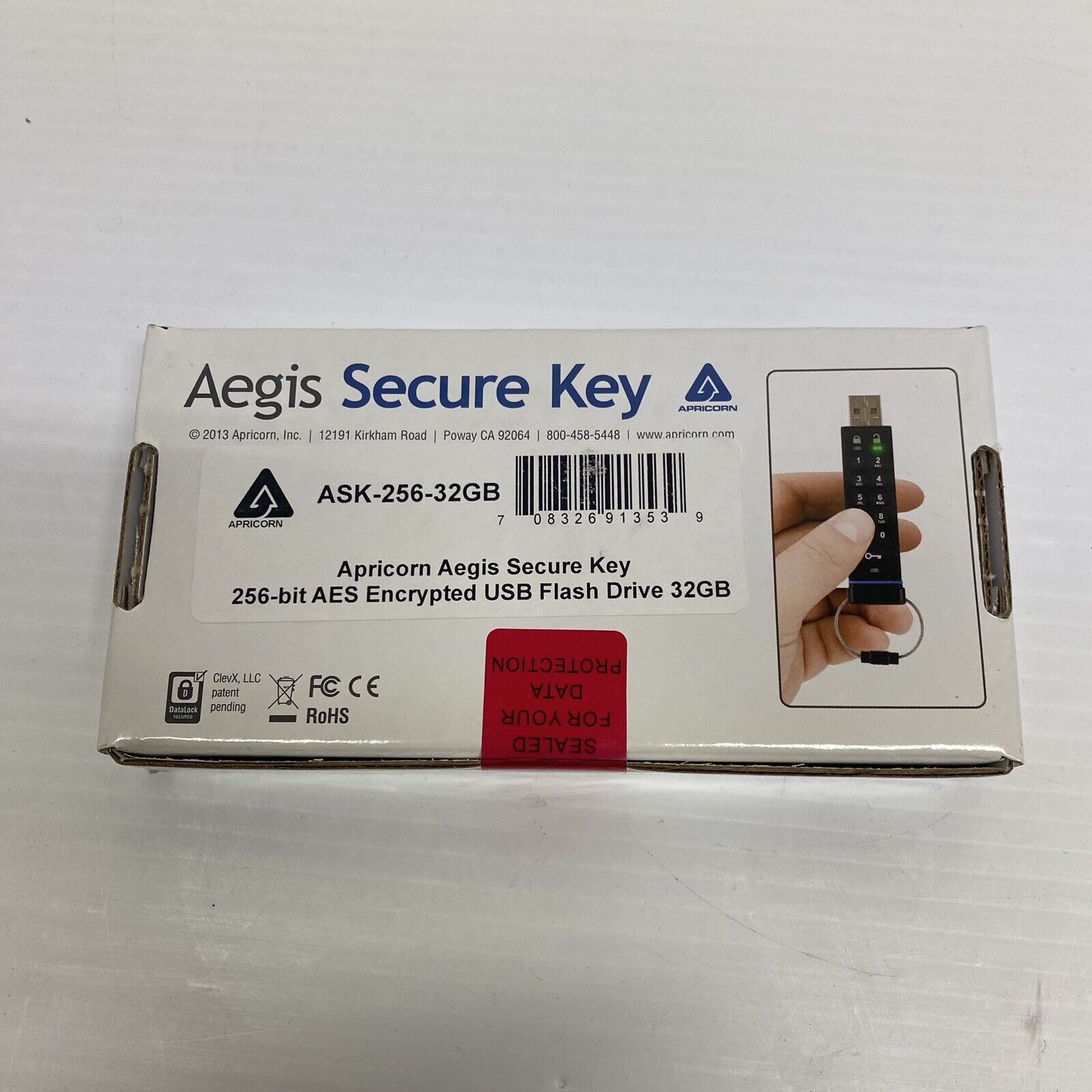 Apricorn Aegis Secure Key 32GB Encrypted USB 3.1 Flash Drive ASK-256-32GB