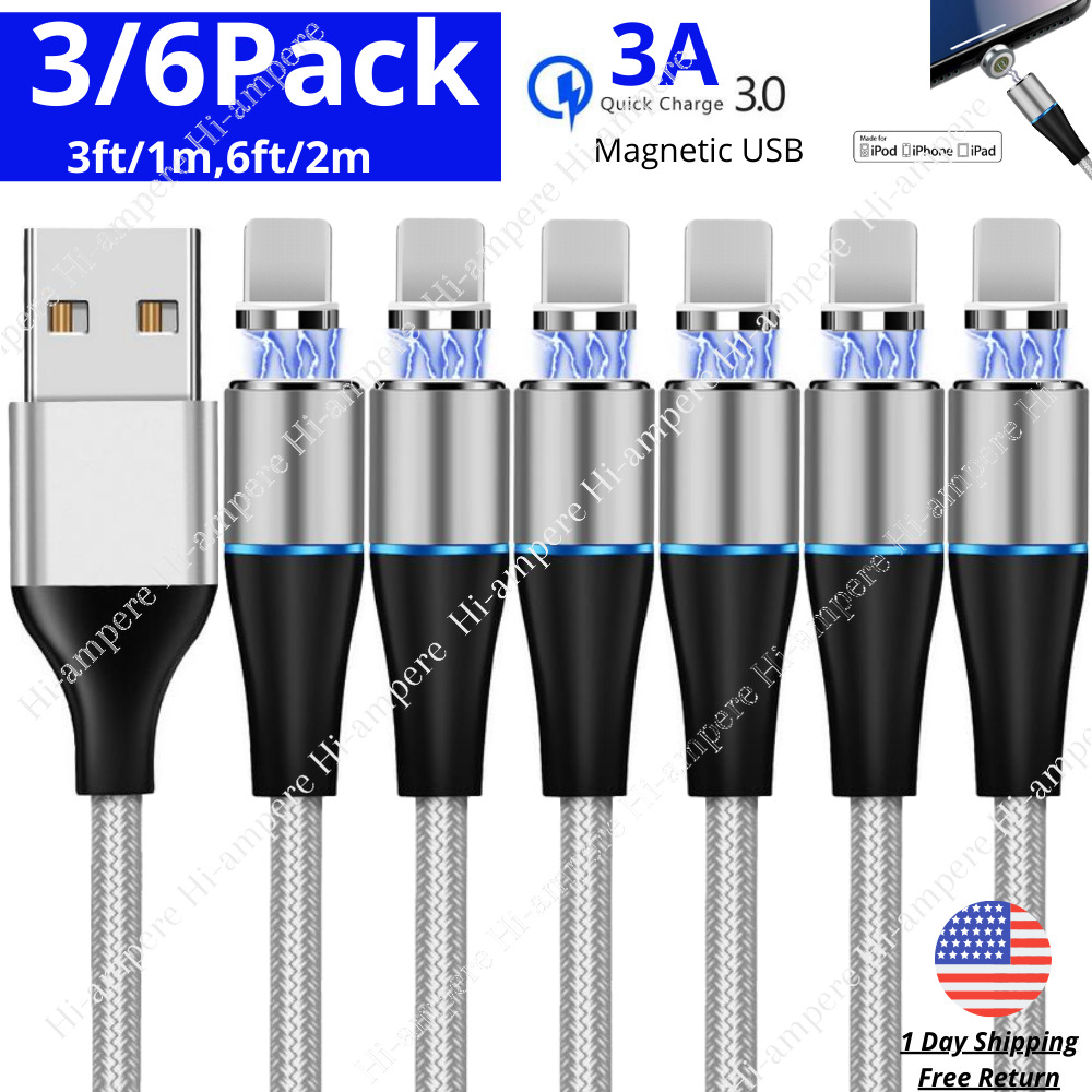 3/6 Pack Magnetic Fast Charger Cable USB Data Cord for iPhone 14 13 12 11 XR Lot