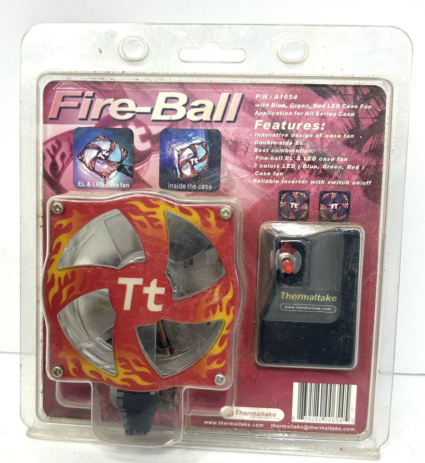 NEW Thermaltake Fireball 80mm EL & LED Fan Blue Green Red LEDs A1654