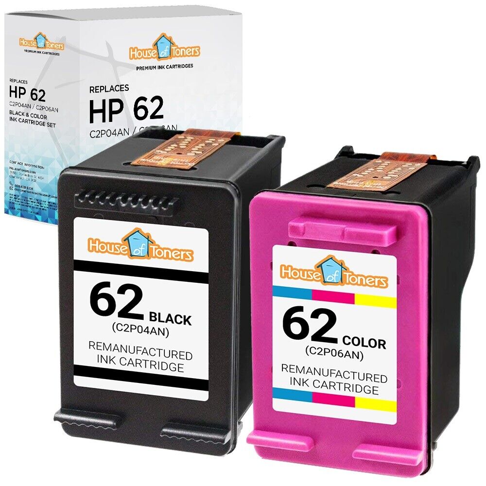 2PK for HP 62 1-Black & 1-Color Ink Cartridges for Officejet 5740 5742 5745