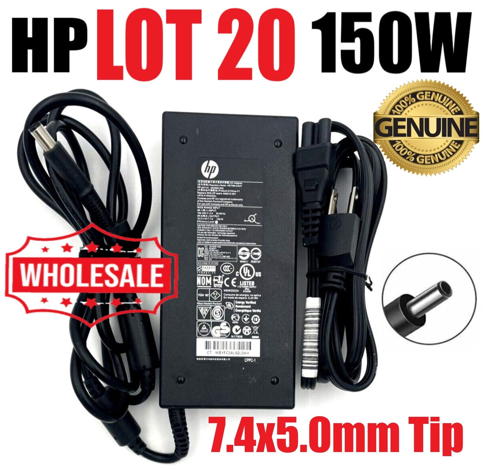 LOT 20 HP OEM AC Adapter Charger 150W HSTNN-CA27 645509-002 646212-001 7.4mm Tip