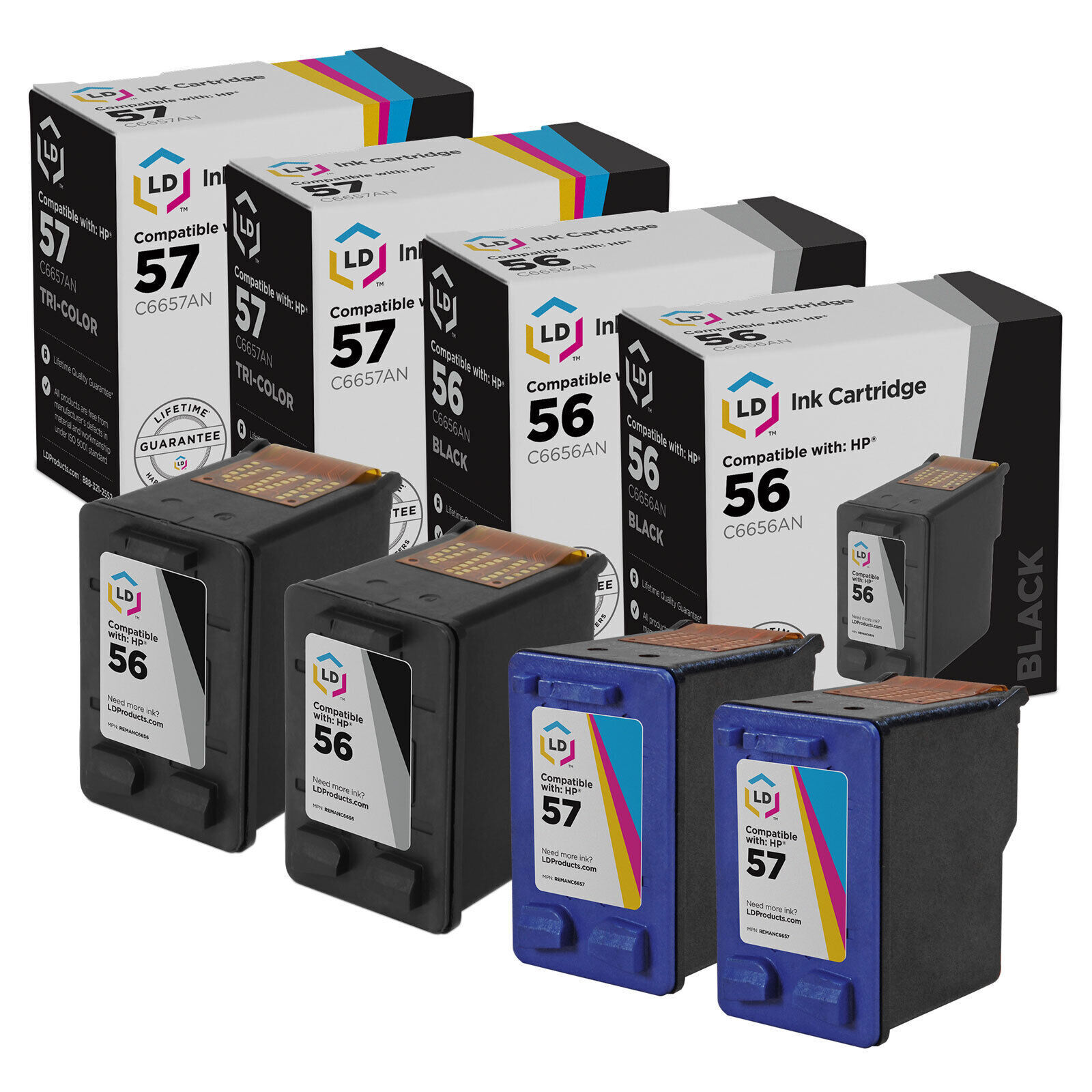 LD Reman Replacements Fits for HP 56 C6656AN HP 57 C6657AN 2 Black & 2 Color