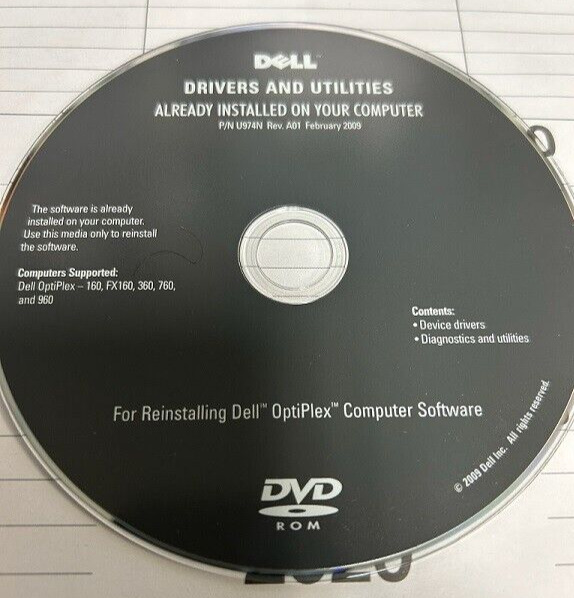 Dell Drivers And Utilities CD for Dell OptiPlex 160, FX160, 360, 760 & 960 (New)