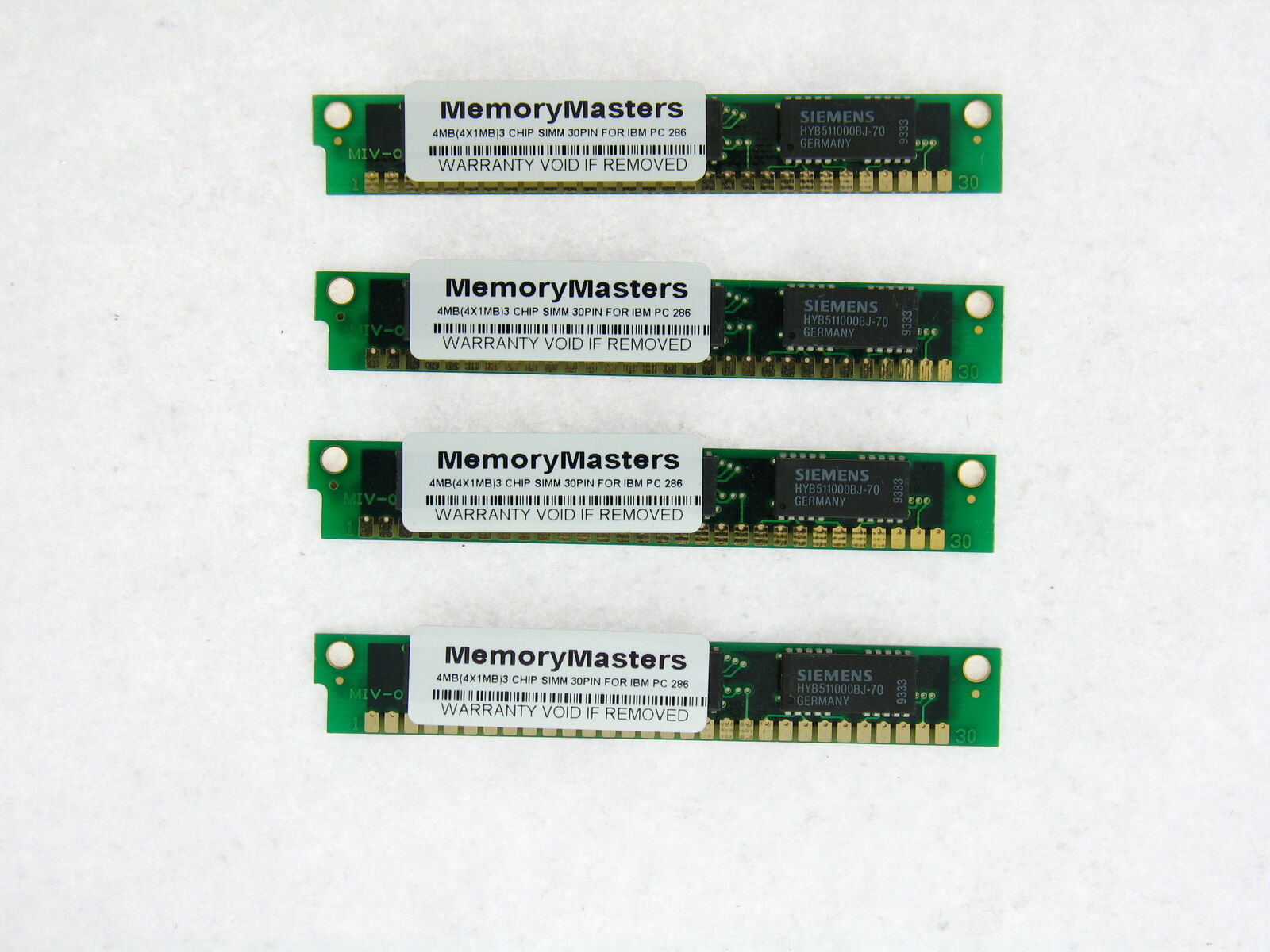 4pc 1MB 3 Chip SIMM Memory 30-pin IBM PC 286 386 486 XT  Ram GOLD LEADS