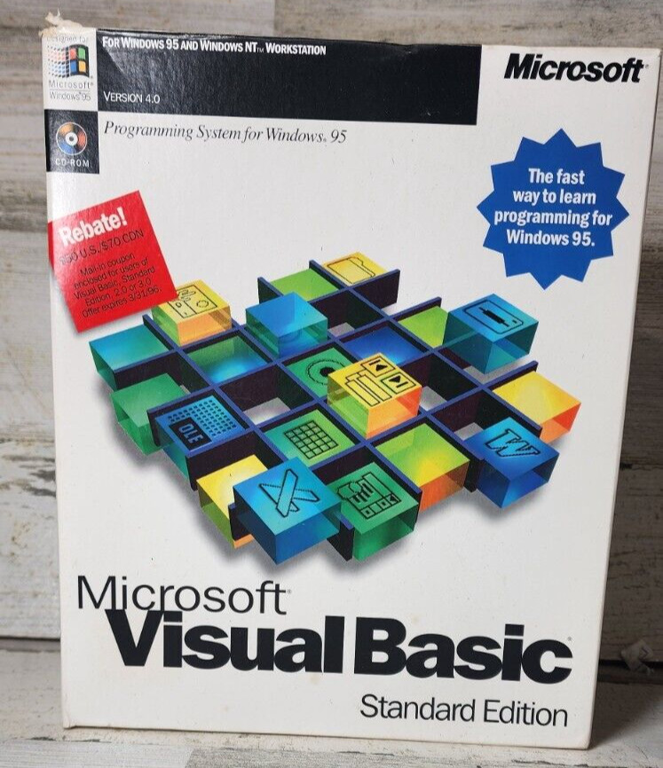 Vintage Sealed Microsoft Visual Basic VB 4.0 Standard Edition Full Retail Box