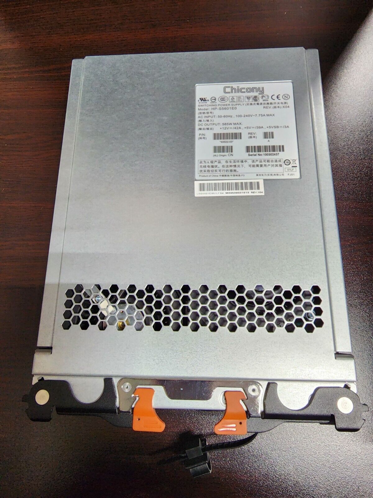 Chicony HP-S5601E0 45830-00 585W AC Power Supply for NetApp LSI 3650 Disk Shelf
