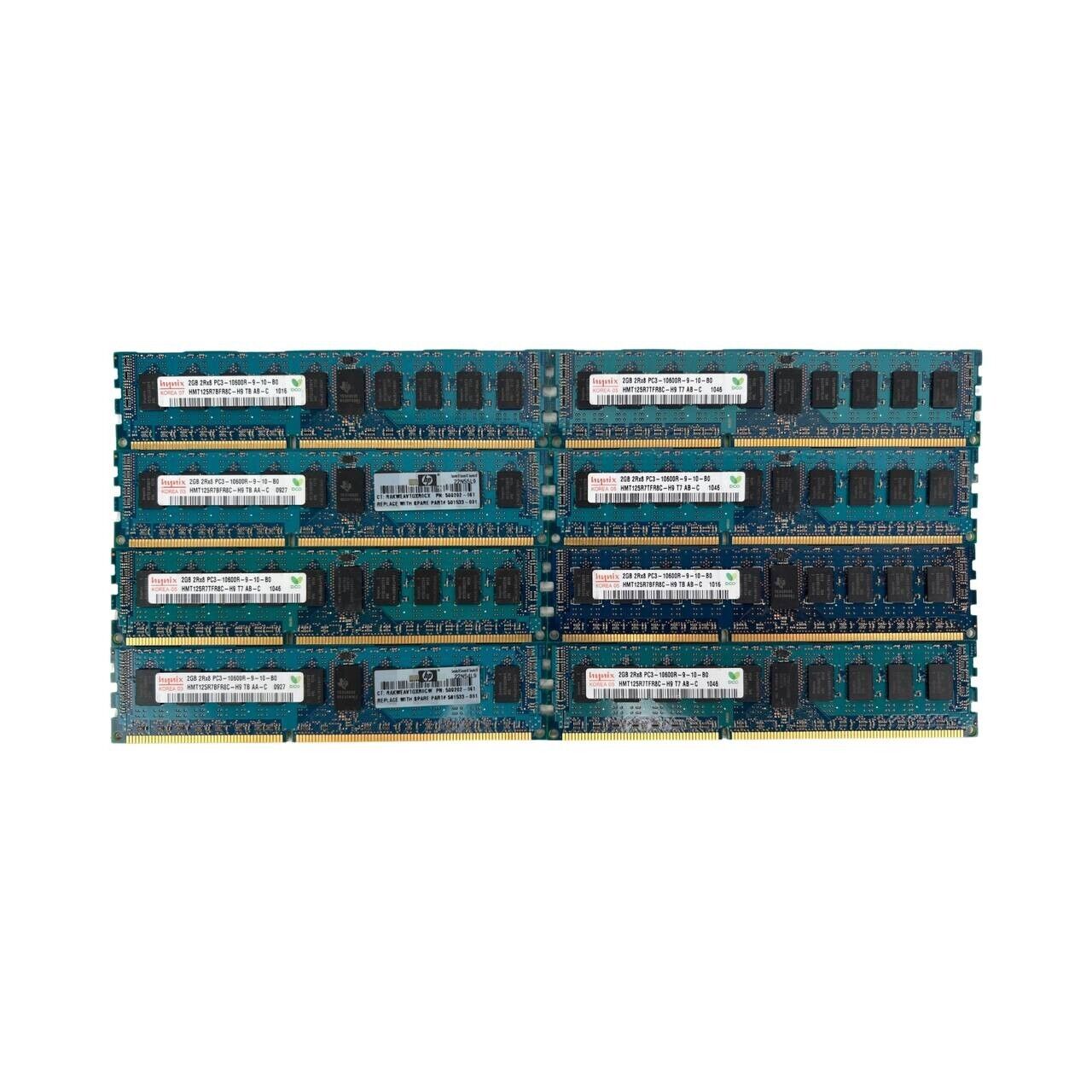 Lot of 8 - Hynix 2GB(16GB) HMT125R7TFR8C-H9 2GB 2Rx8 PC3-10600R MEMORY RAM