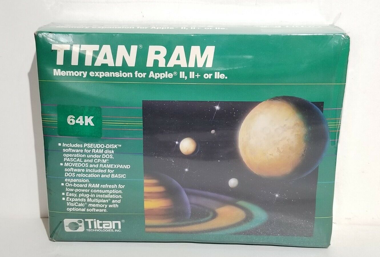 Rare Vintage Titan Ram 64K Memory Expansion Apple II/II+/IIe (New/Sealed)