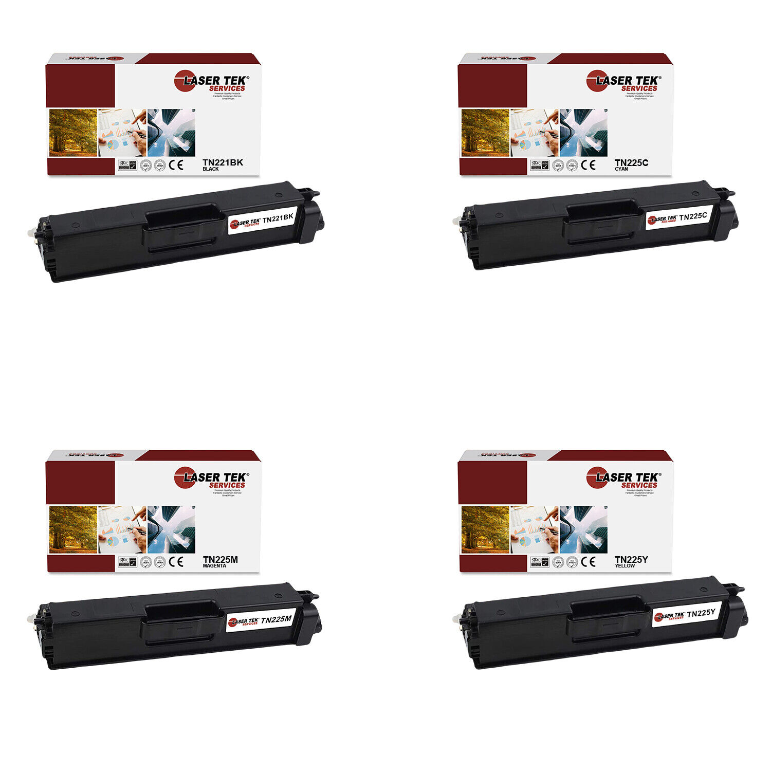 4Pk LTS TN-221 TN-225 BCMY HY Compatible for Brother HL3140CW 3142CW Toner