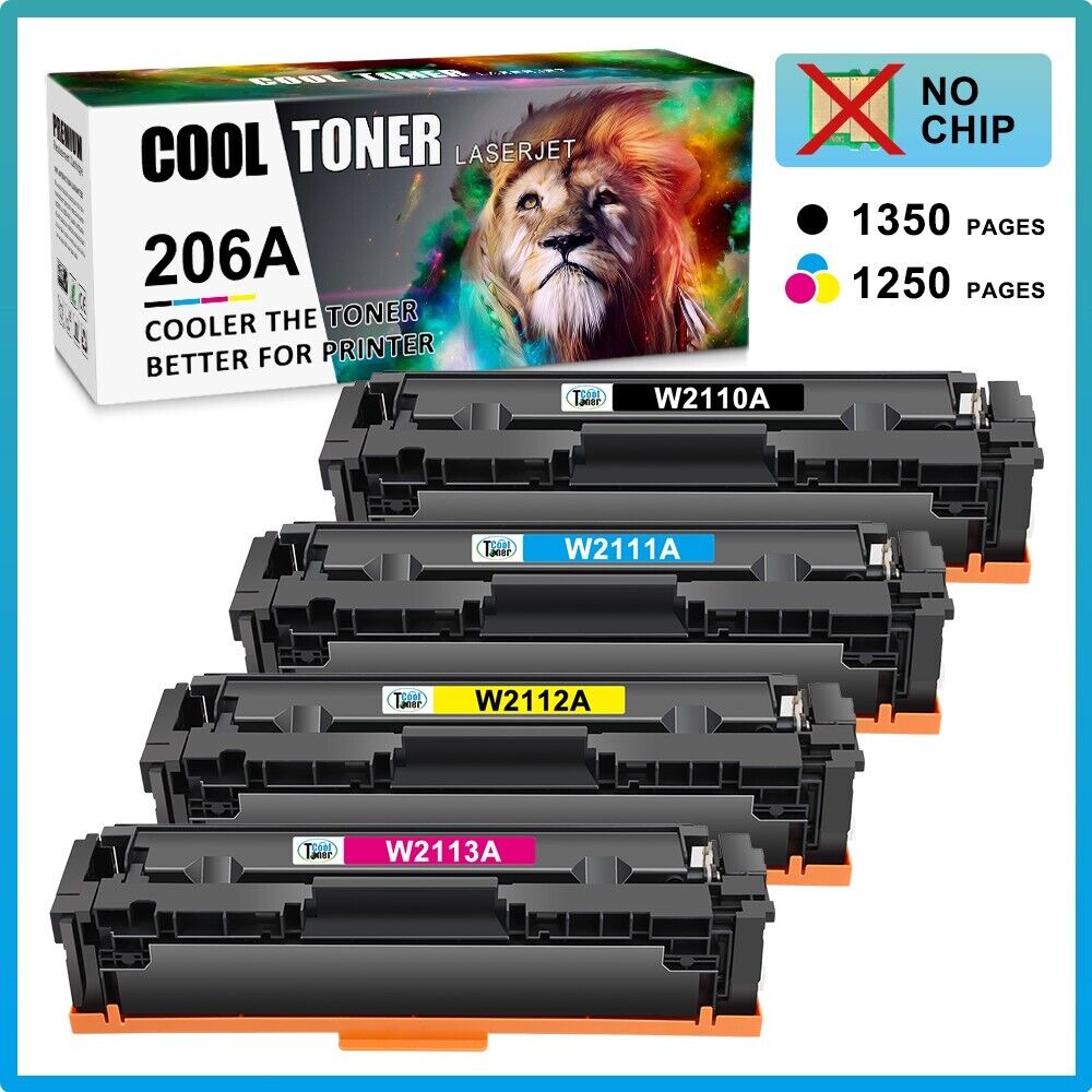 4x Toner for HP 206A W2110A Color Laserjet Pro MFP M283cdw M282 M255dw NO CHIP