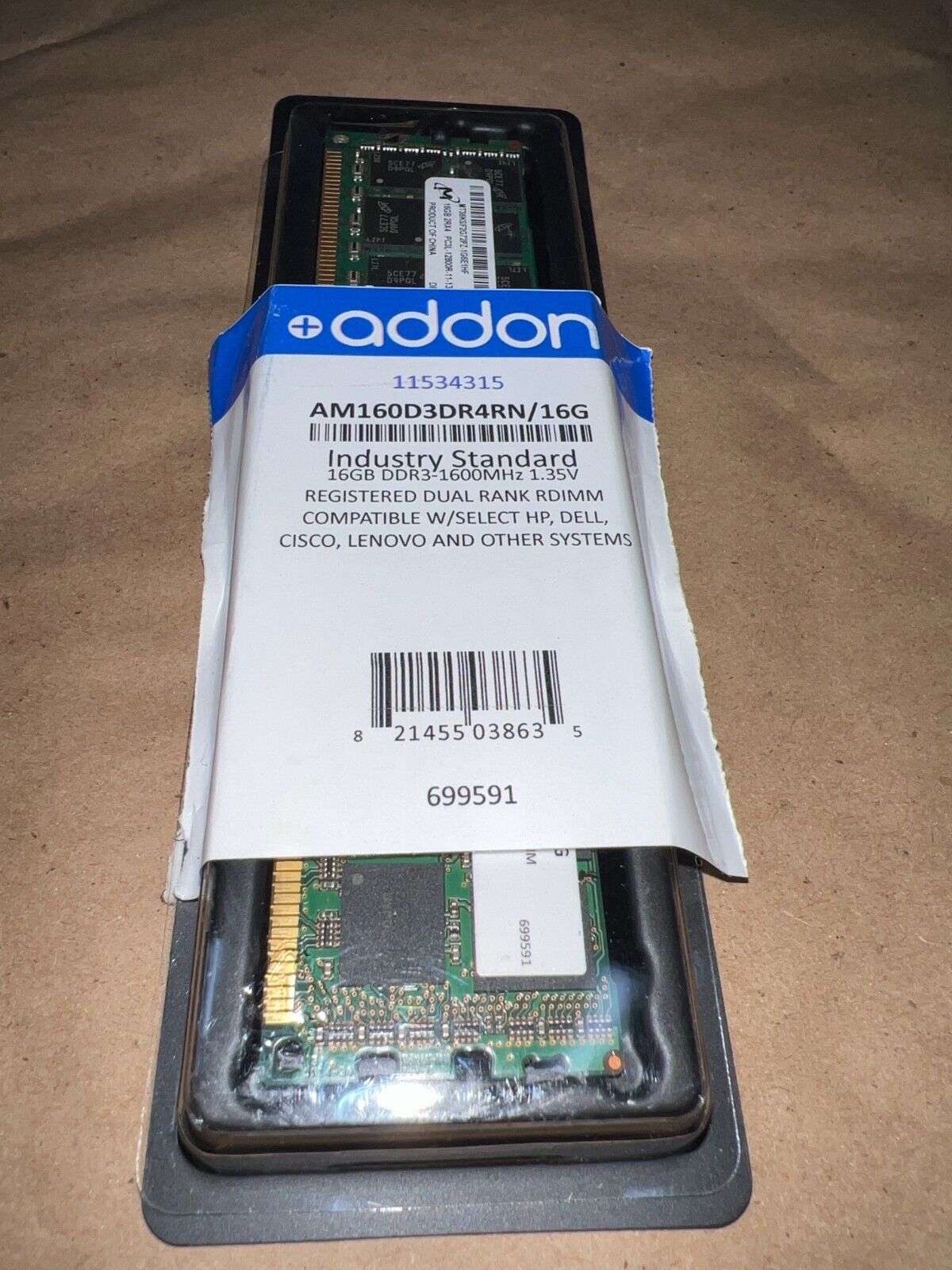 AddOn 16GB PC3-12800 ECC DDR3 SDRAM DIMM AM160D3DR4RN 16G ✅❤️️✅❤️️ New Open Box