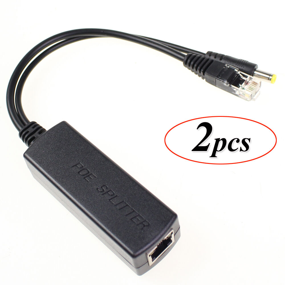 2 Pcs Active PoE Splitter Power Over Ethernet 48V to 12V Compliant IEEE802.3af