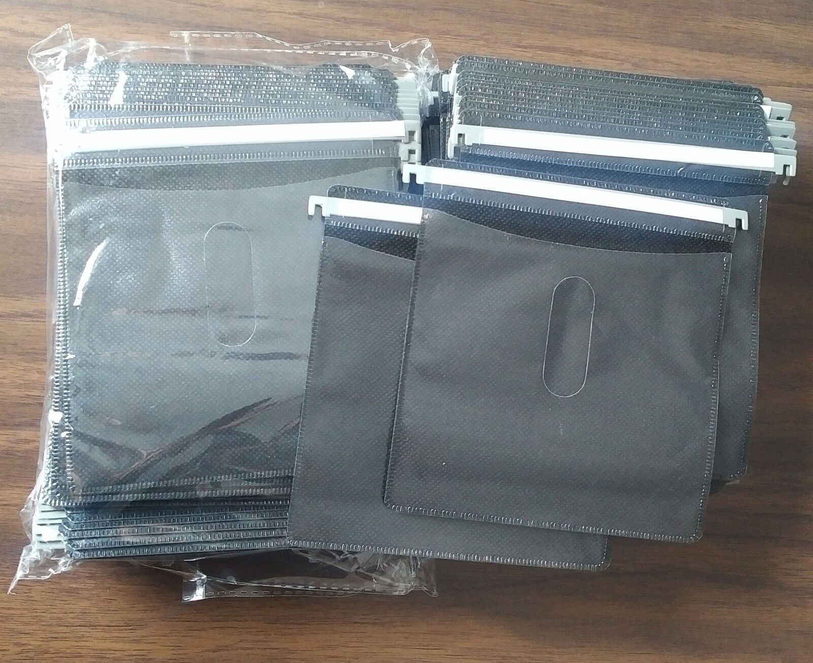 100 Pk Black CD DVD Plastic Sleeve w hanger for Aluminum DVD Storage case refill