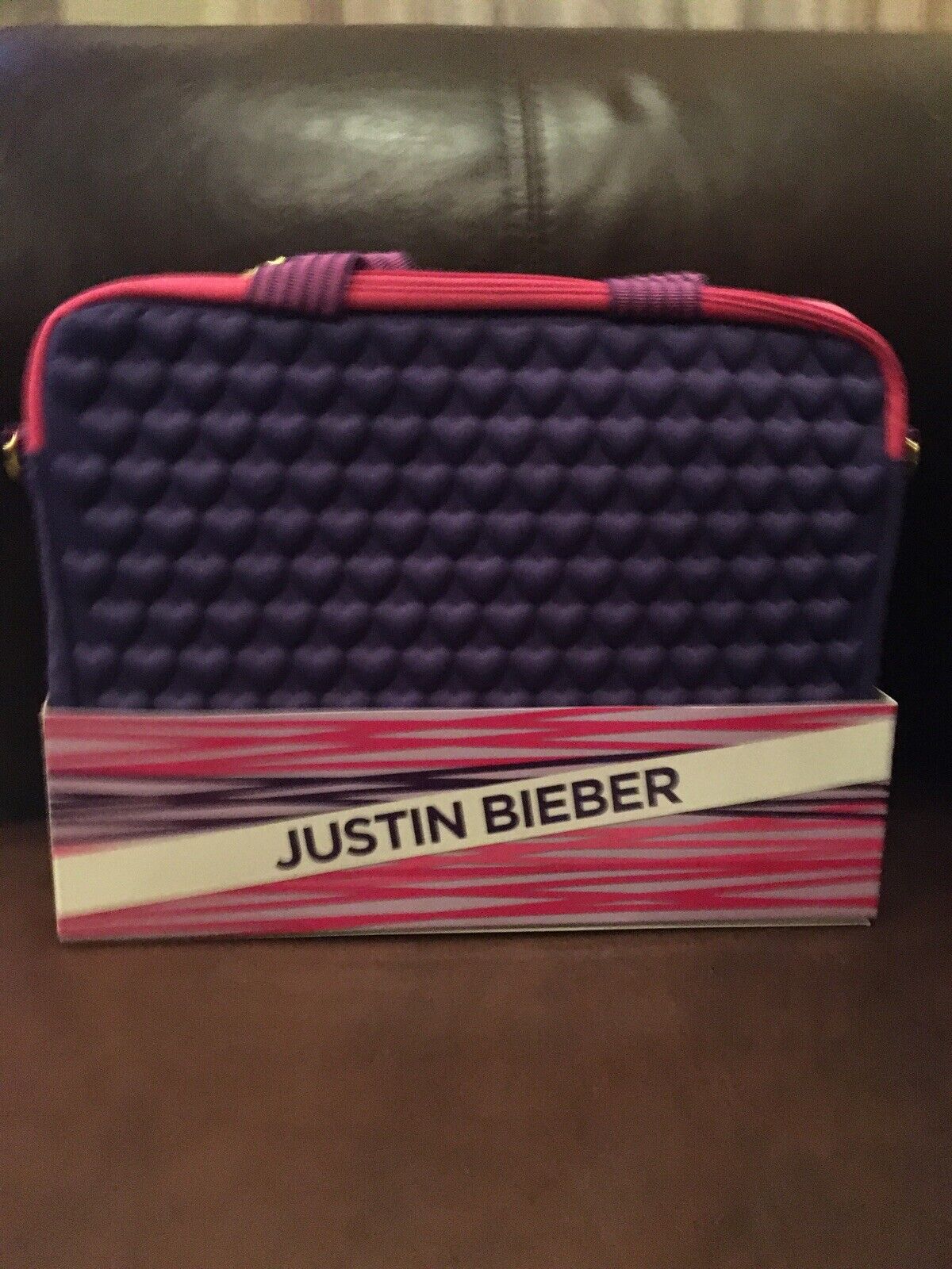 JUSTIN BIEBER  Laptop Case Purple Pink Gold Heart Strap  Bag New