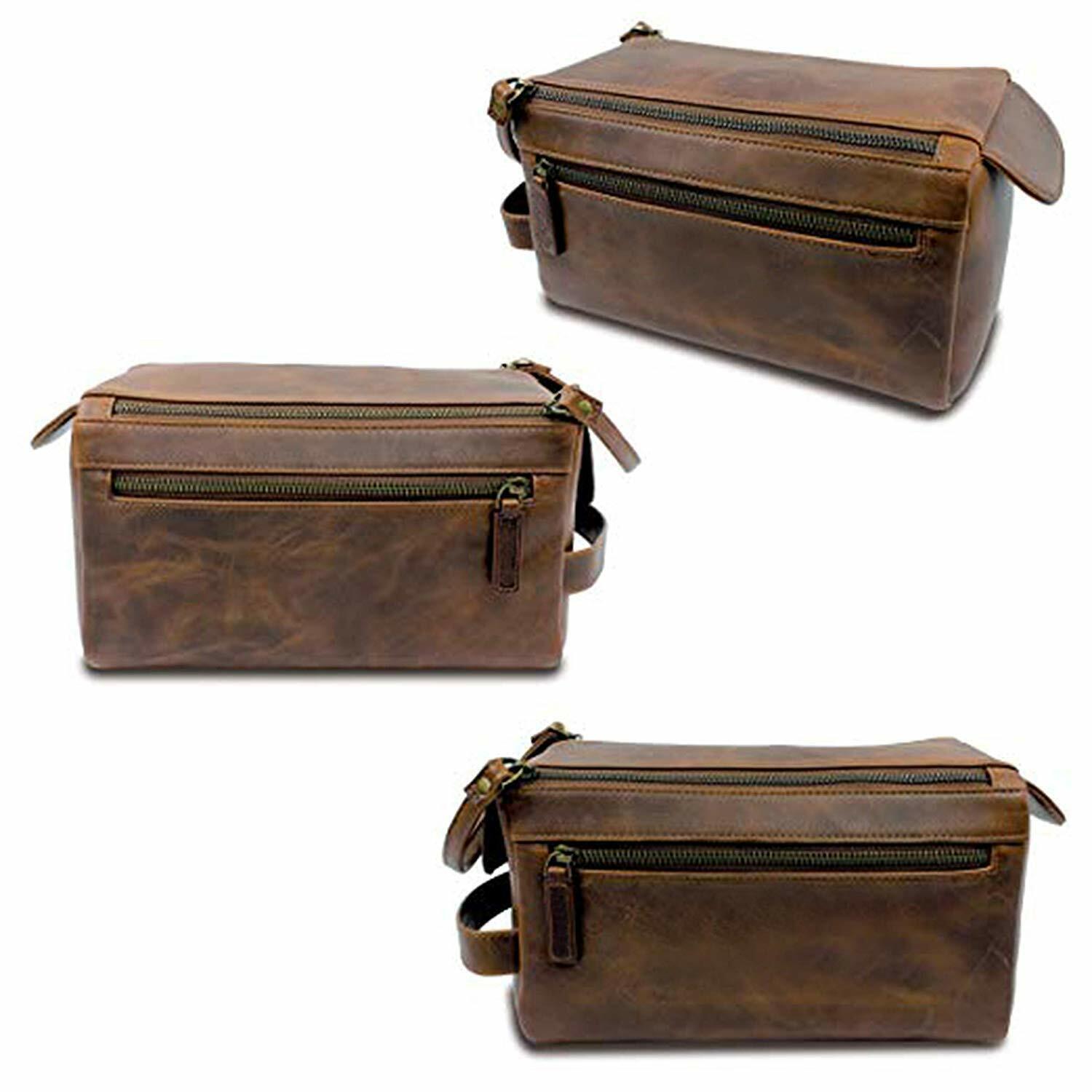 combo of 3 Toiletry Shaving real Leather hanadmade brown Bag Travel Kit for Mens