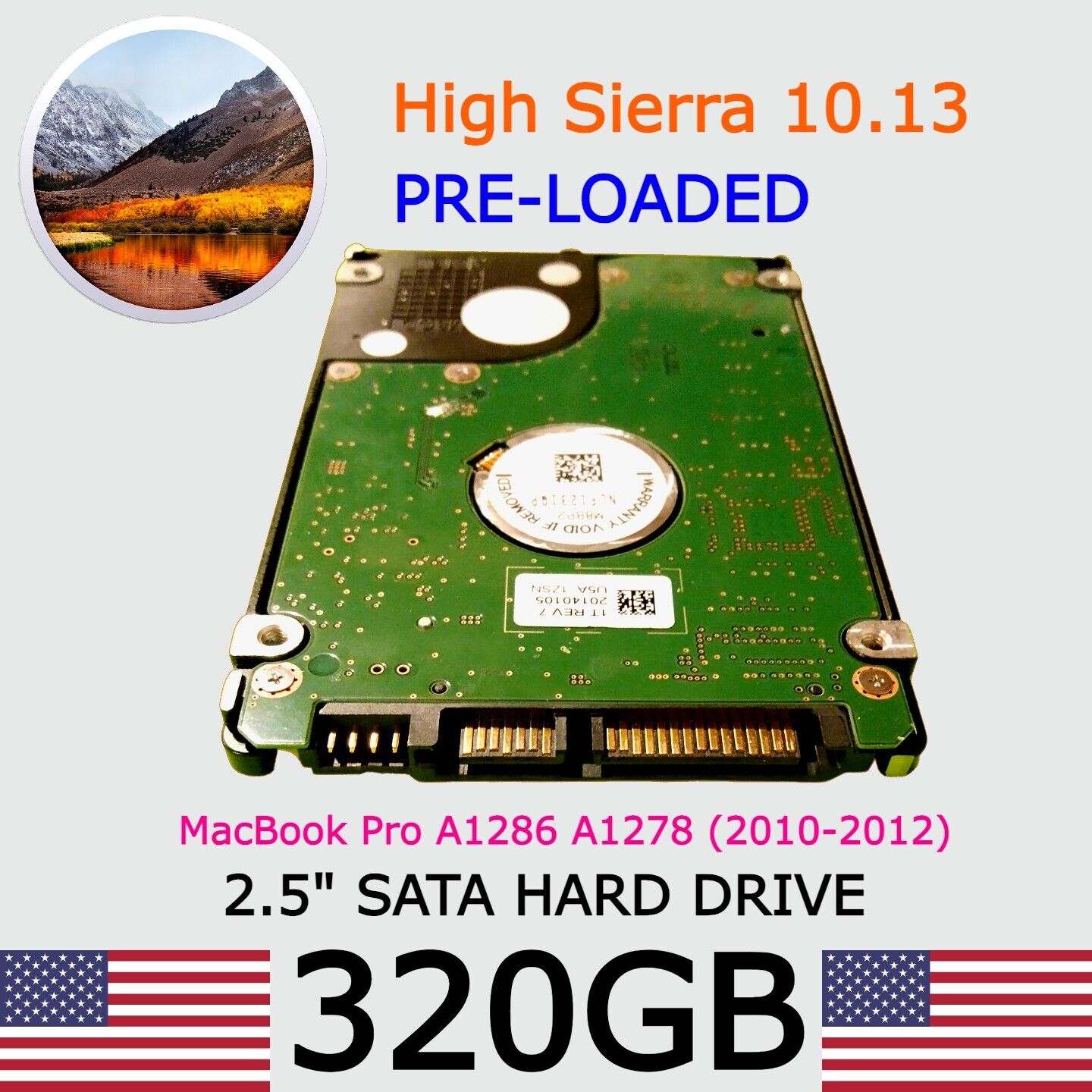 MacBook Pro Hard Drive High Sierra 10.13 320GB HD 2.5 2010 2011 2012 A1278 A1286