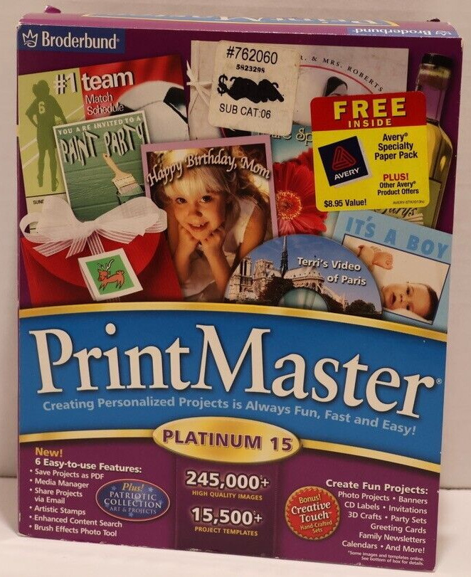 Broderbund PrintMaster Platinum 15 CD-ROM Windows 98/2000/Me Windows XP Used