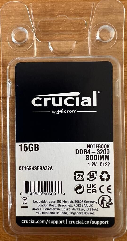 Crucial 16GB DDR4 3200MHz PC4-25600 SODIMM  Laptop Memory GENUINE CT16G4SFRA32A