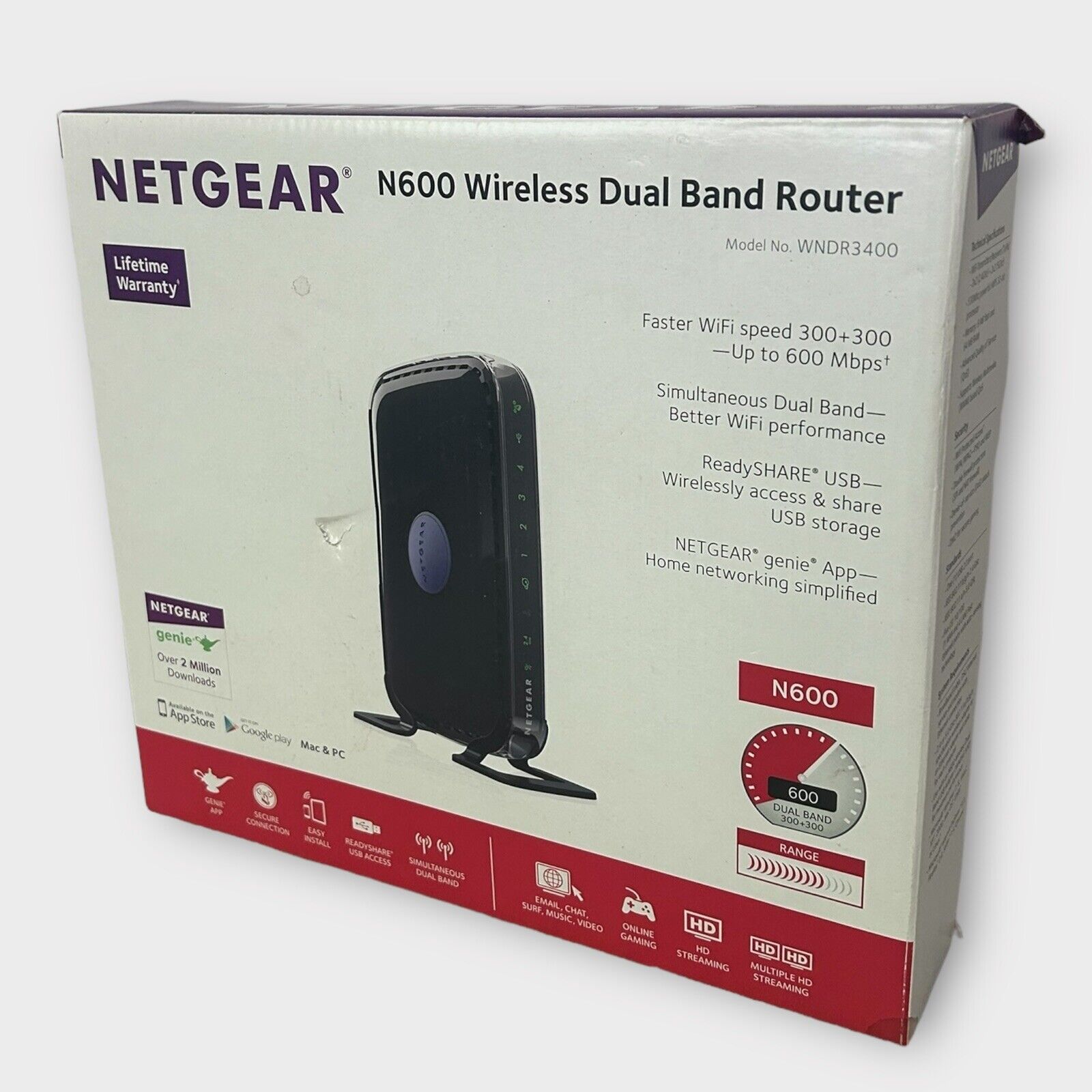 Netgear N600 Wi-Fi Router Wireless Dual Band Router WNDR3400 Open Box