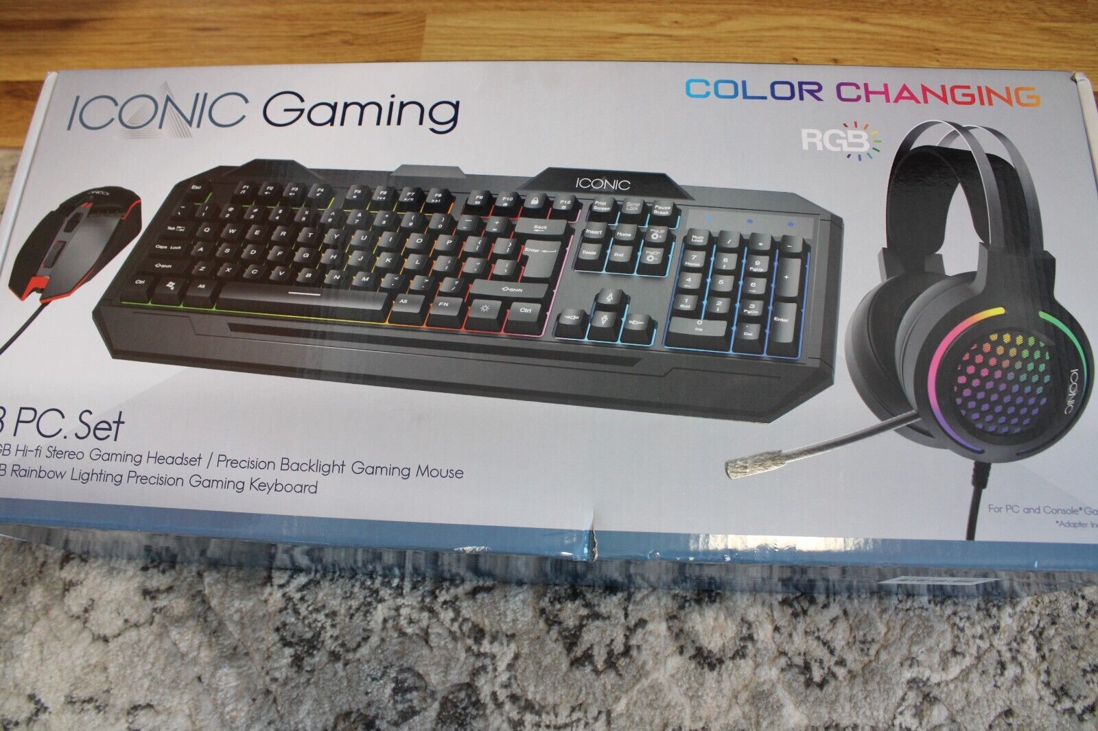 RGB Iconic Color Changing LED  3 Pc Gaming Set - Keyboard,  Mouse & Headset New