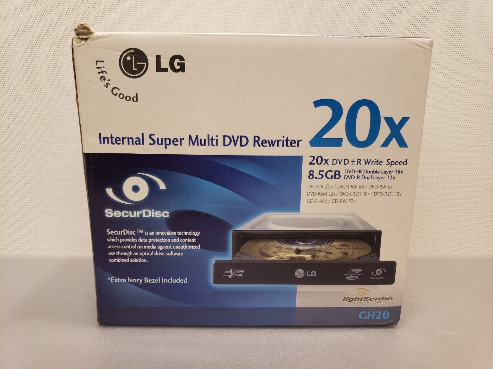 NEW NOB LG GH20 DVD-RW Lightscribe  DVD Burner Drive IDE 20X 8.5GB White/Black
