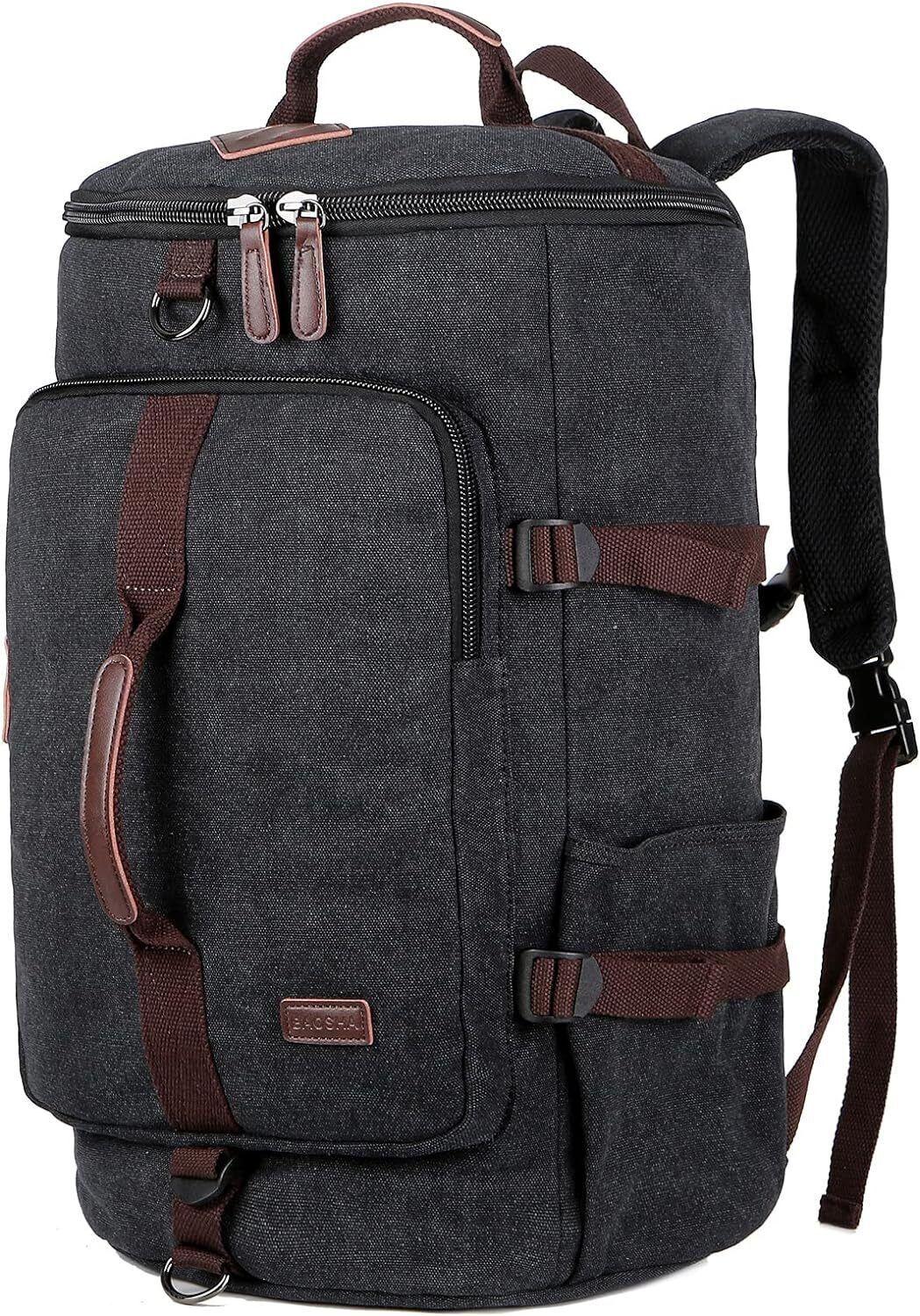 BAOSHA Canvas Weekender Travel Duffel Backpack Hybrid Hiking Rucksack Black 