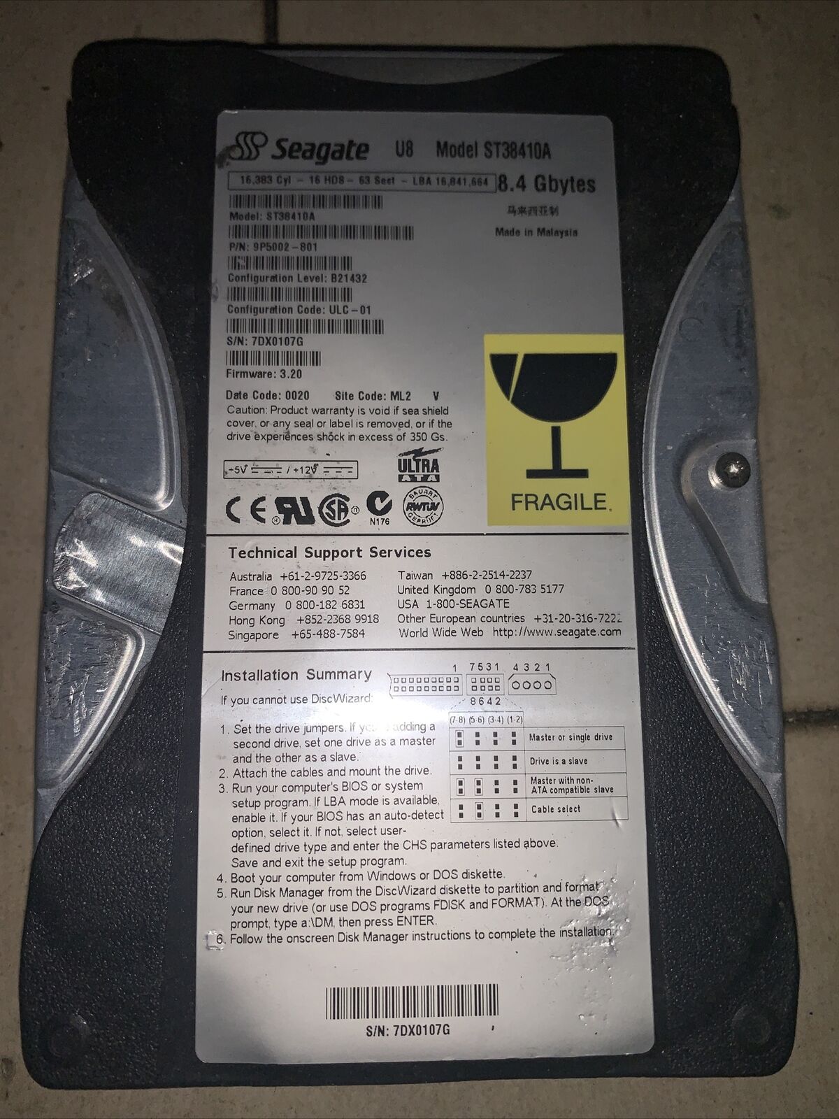 Seagate Internal Hard Drive - Model: ST38410A P/N:9P5002-801