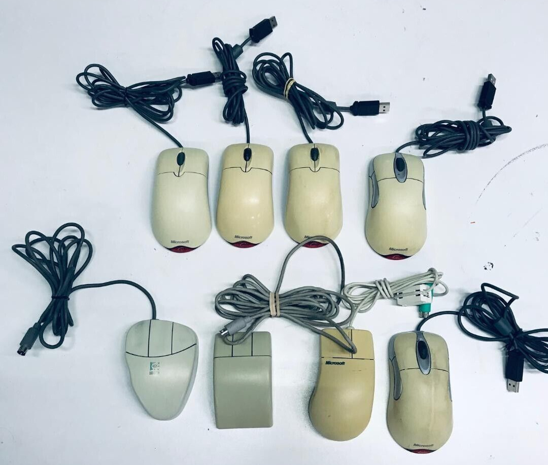 Lot of 8 Vintage Microsoft Intellimouse Optical 1.1A,2.2A USB Gaming Mouse.Read