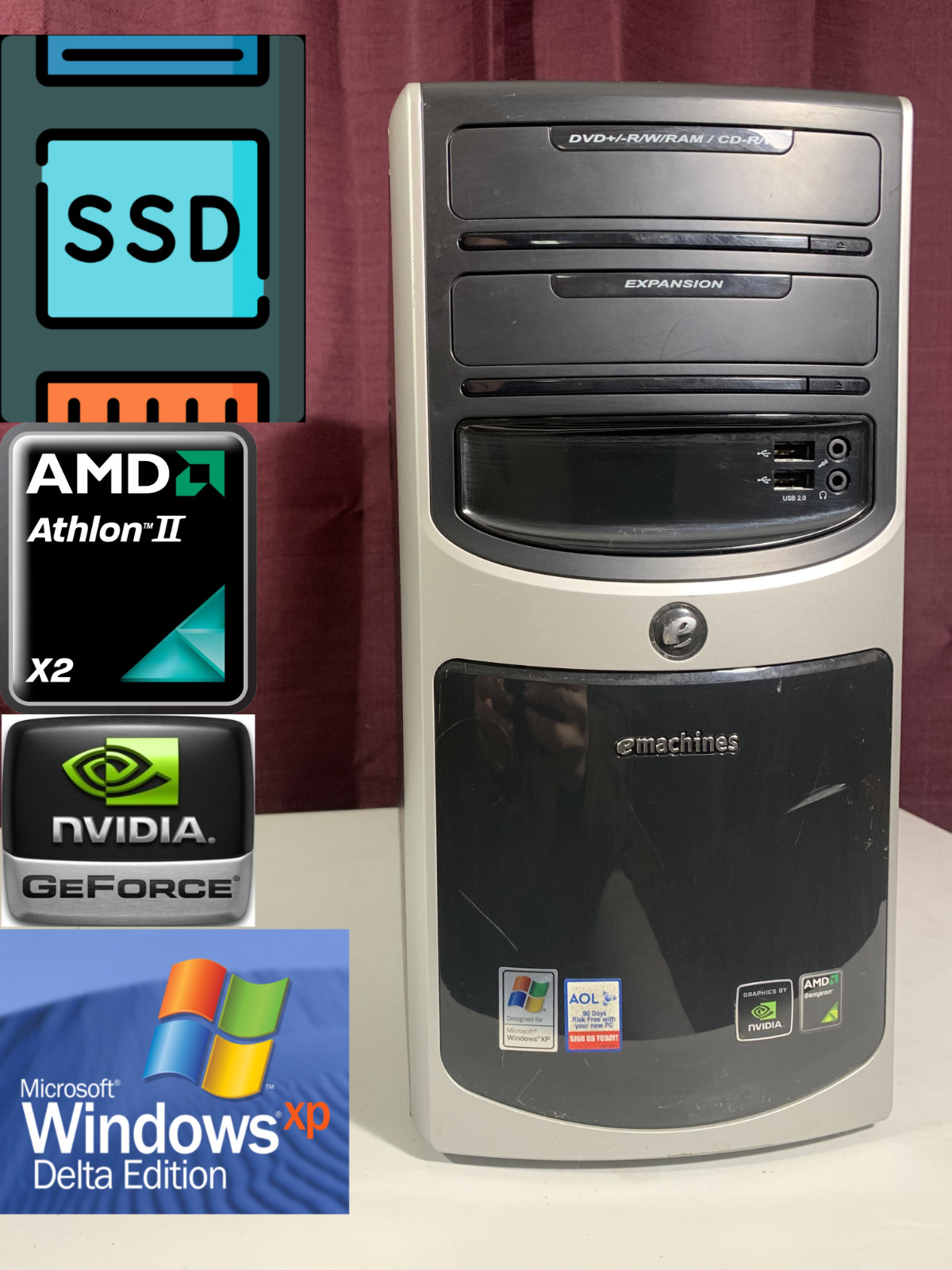 RESTORED SSD Windows XP Vintage Retro Gaming PC Nvidia Geforce AMD