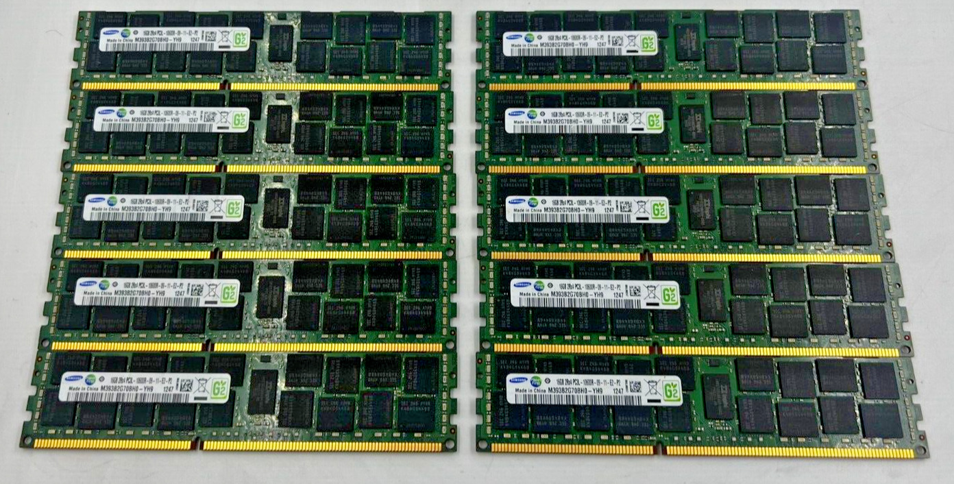 SERVER RAM - SAMSUNG *LOT OF 10* 16GB 2RX4 PC3L - 10600R M393B2G70BH0-YH9/TESTED
