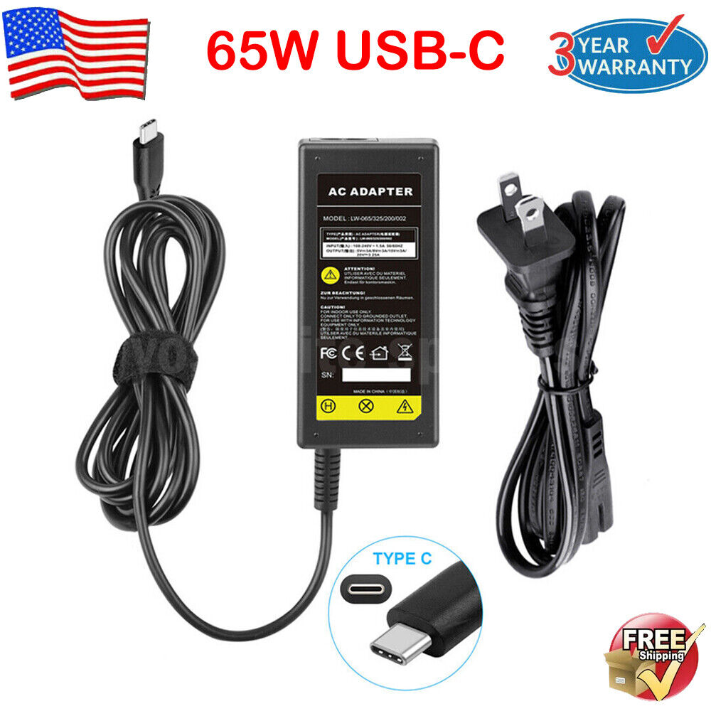 65W USB-C PD Type-C AC Adapter Laptop Tablet Charger Universal Power Supply Cord