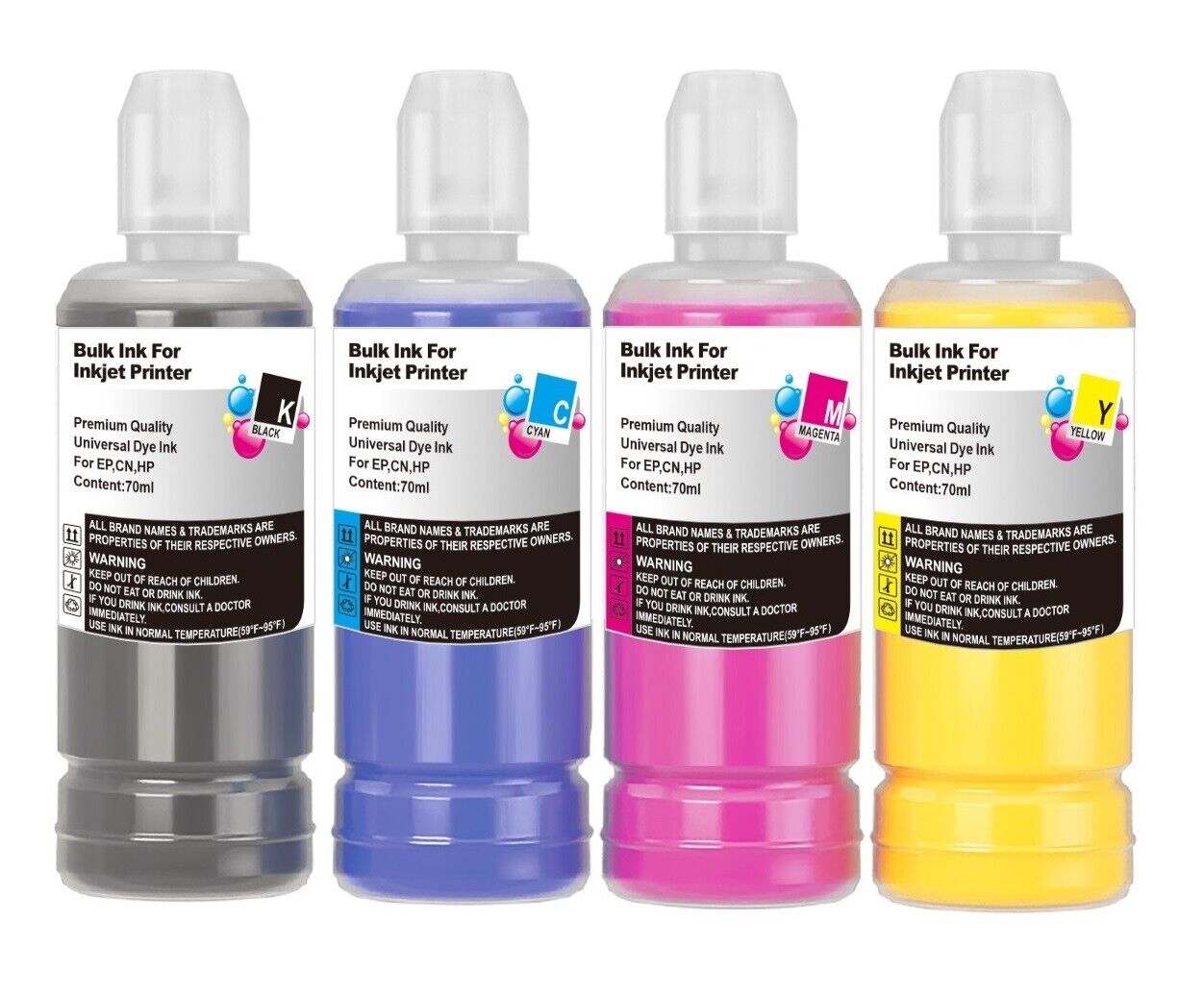 4-Pack Universal Refill Ink Bottles Compatible with Ecotank SmarTank MegaTank