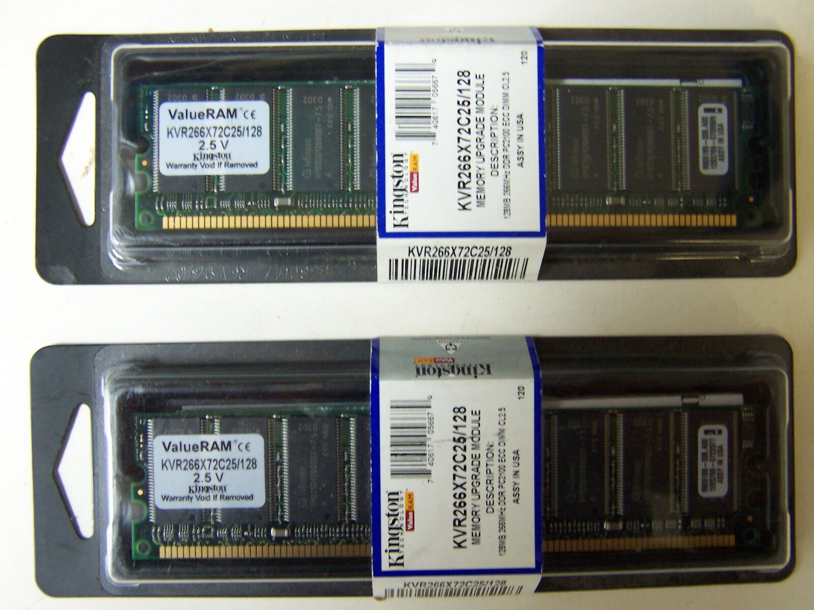 Two Pieces of: Unopened Kingston ValueRAM KVR266X72C25/128 128MB Memory 