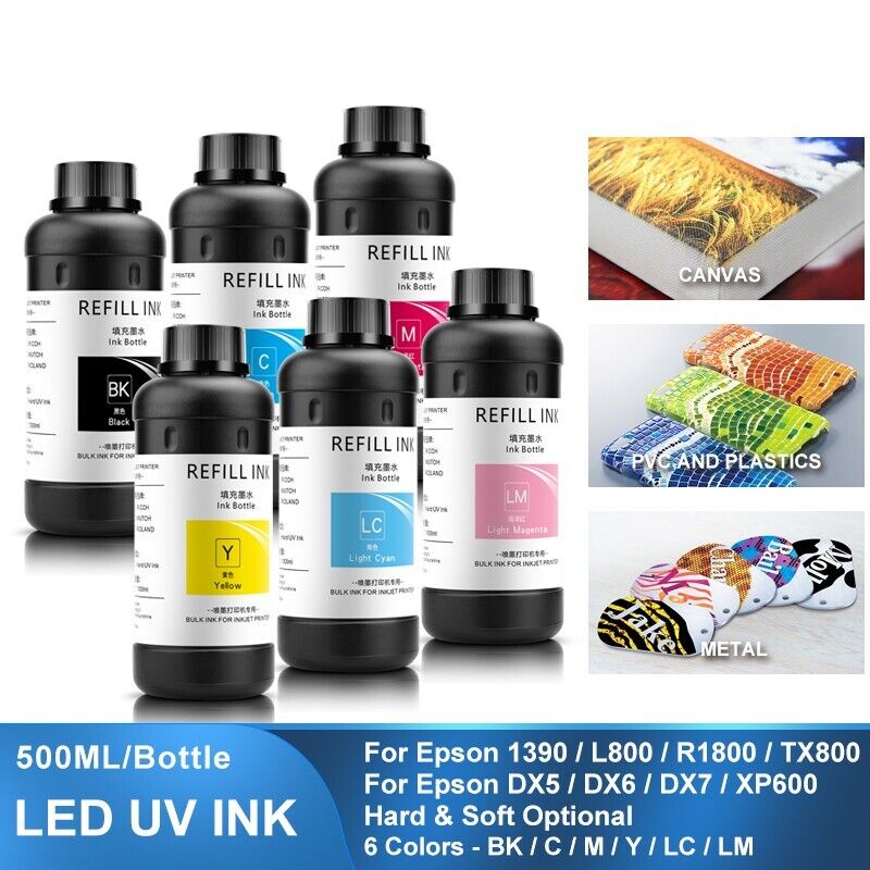 6×500ML LED UV Ink For Epson 1390 L800 L1800 L805 R1800 R1900 