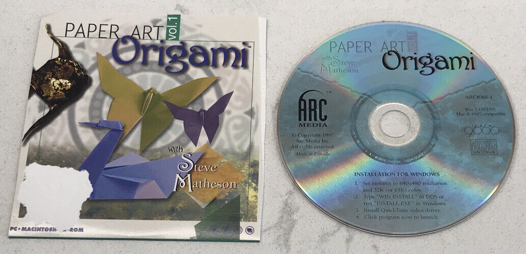 Paper Art Origami PC CD-ROM Windows 3.1/NT/95 & MAC VTG Software 1997 Arc Media