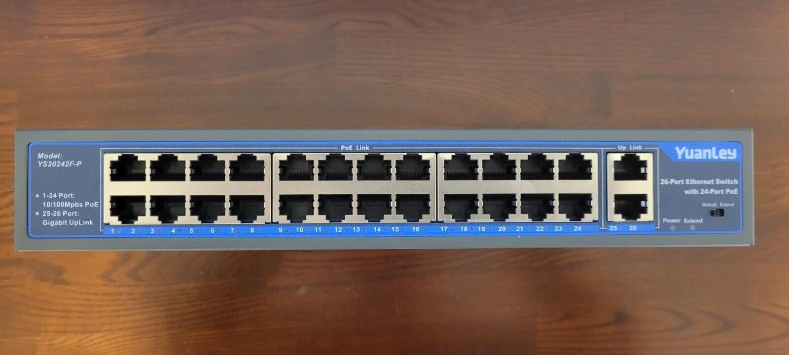 YuanLey 26 Port Ethernet Switch,with 24 port 10/100Mpbs poe,2 Gigabit Uplink