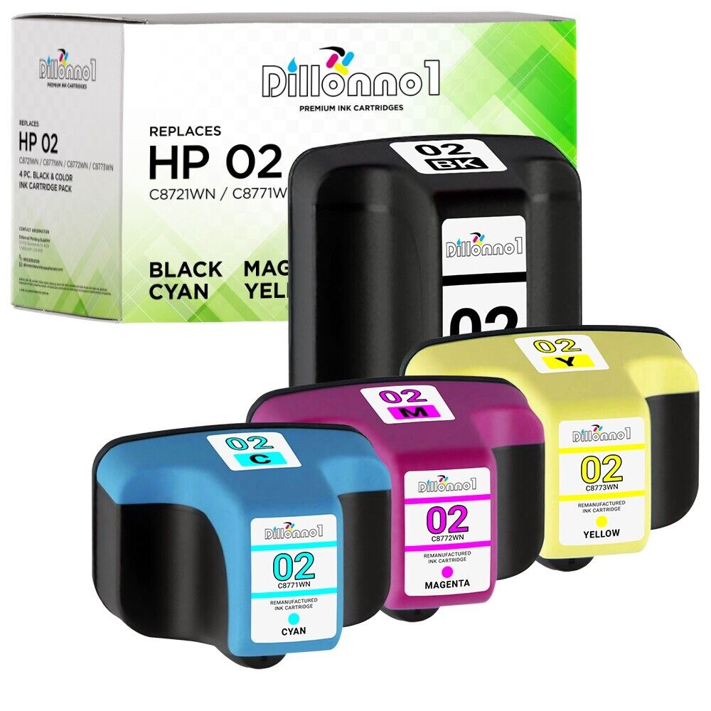 4PK Printer Ink Cartridge Set For HP 02 For HP02 BLK & CLR