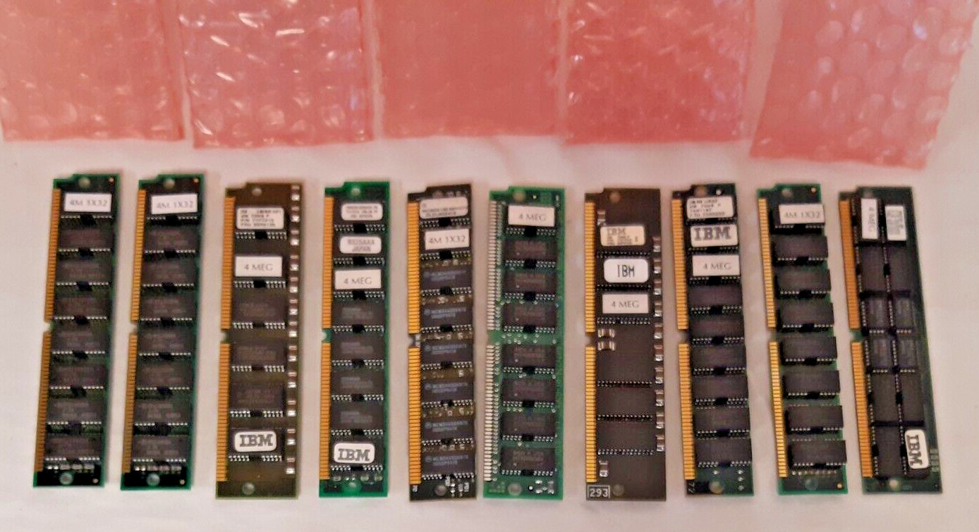 VINTAGE LOT OF 10 4MB 72PIN 70NS SIMMS, ASST. MANUFACTURERS NEW OLD STOCK